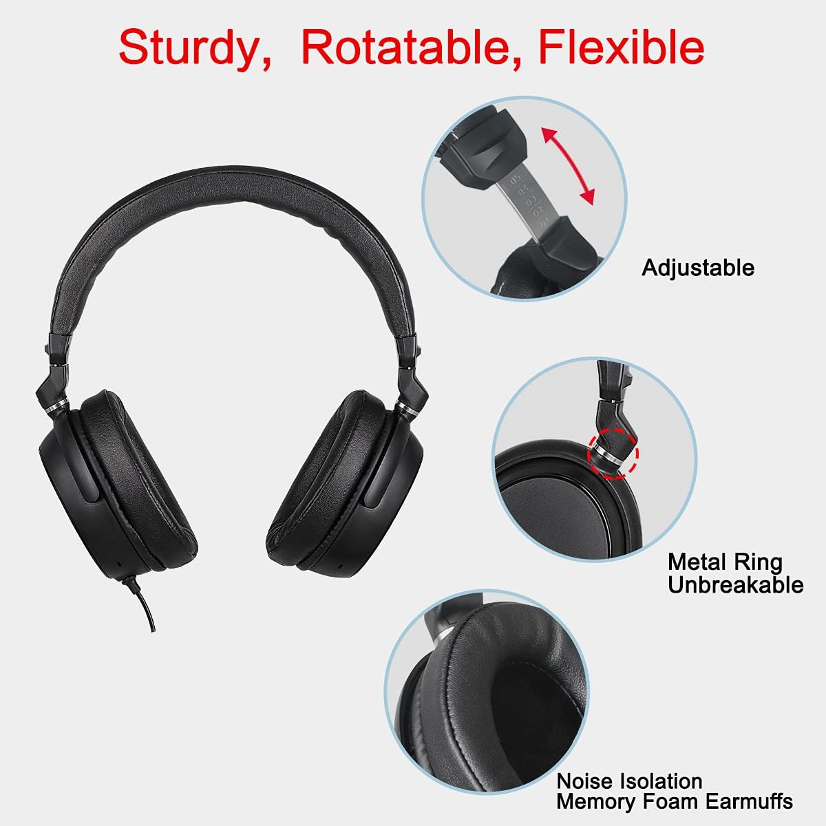 SIMOLIO Long Cord Over-Ear Headphones with Volume Control and Mic 21.6FT NEW