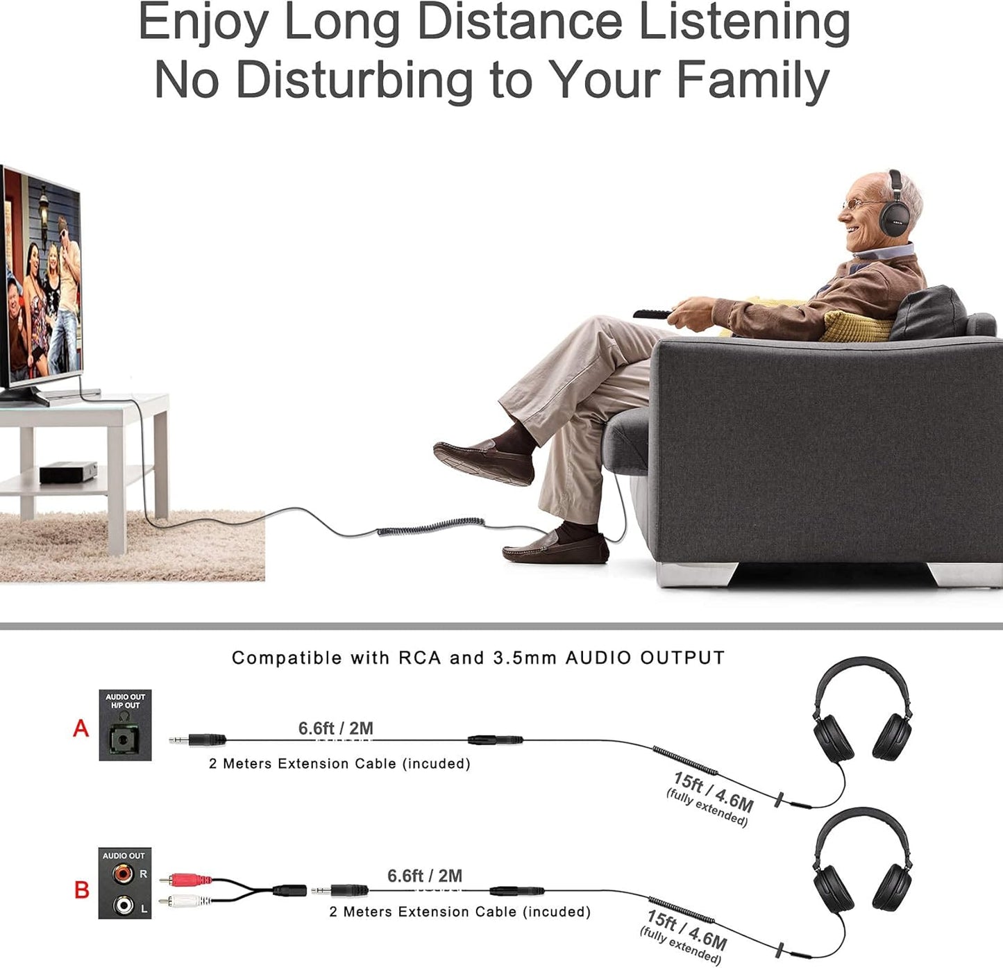 SIMOLIO Long Cord Over-Ear Headphones with Volume Control and Mic 21.6FT NEW