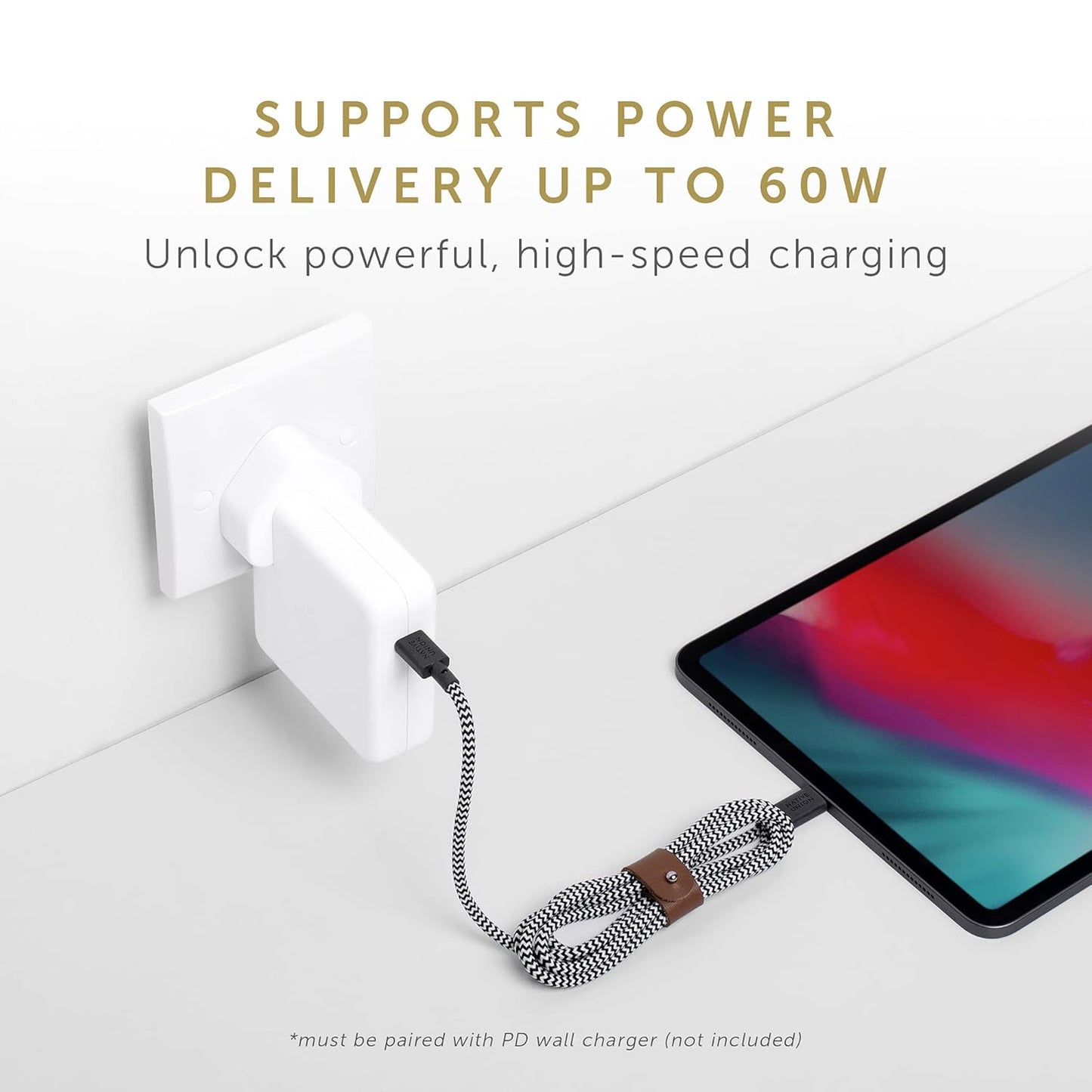 Native Union Type A to USB-C 1.2m Braided Belted Charging Cable Cosmos Black NEW