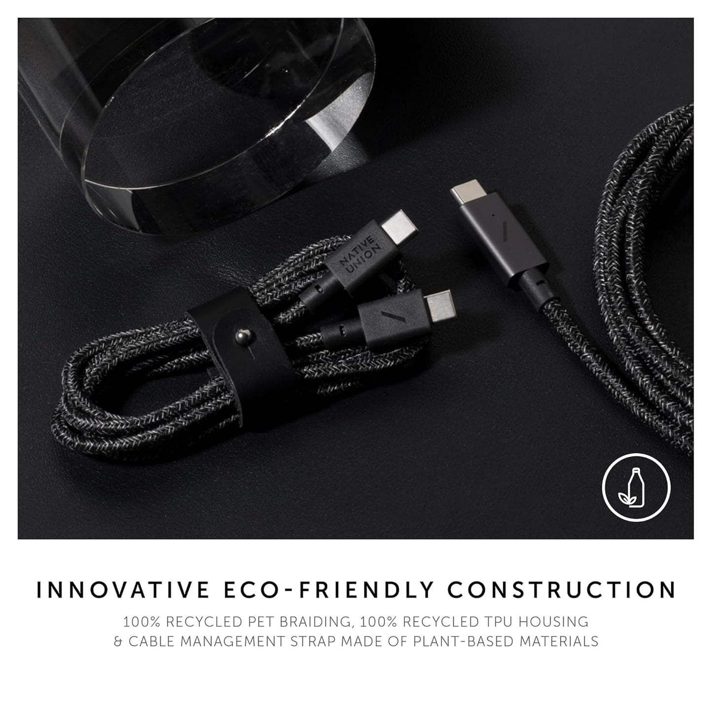 Native Union Type A to USB-C 1.2m Braided Belted Charging Cable Cosmos Black NEW