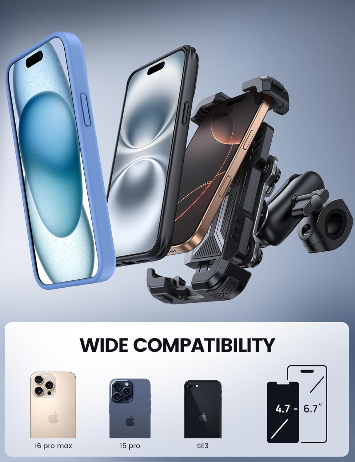 Lamicall Motorcycle Handlebar Mounts Phone Holder Dual for 4.7-6.7" Phones DEMO
