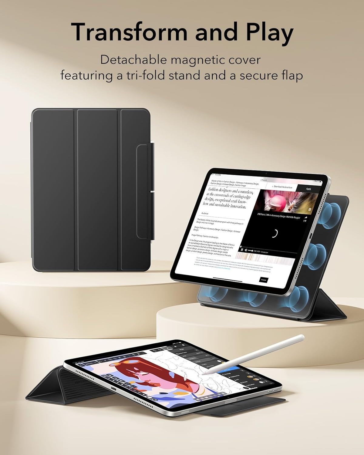 ESR Protective Tablet Cases for iPad Air 12.9-13 inch, Black Covers Size NEW