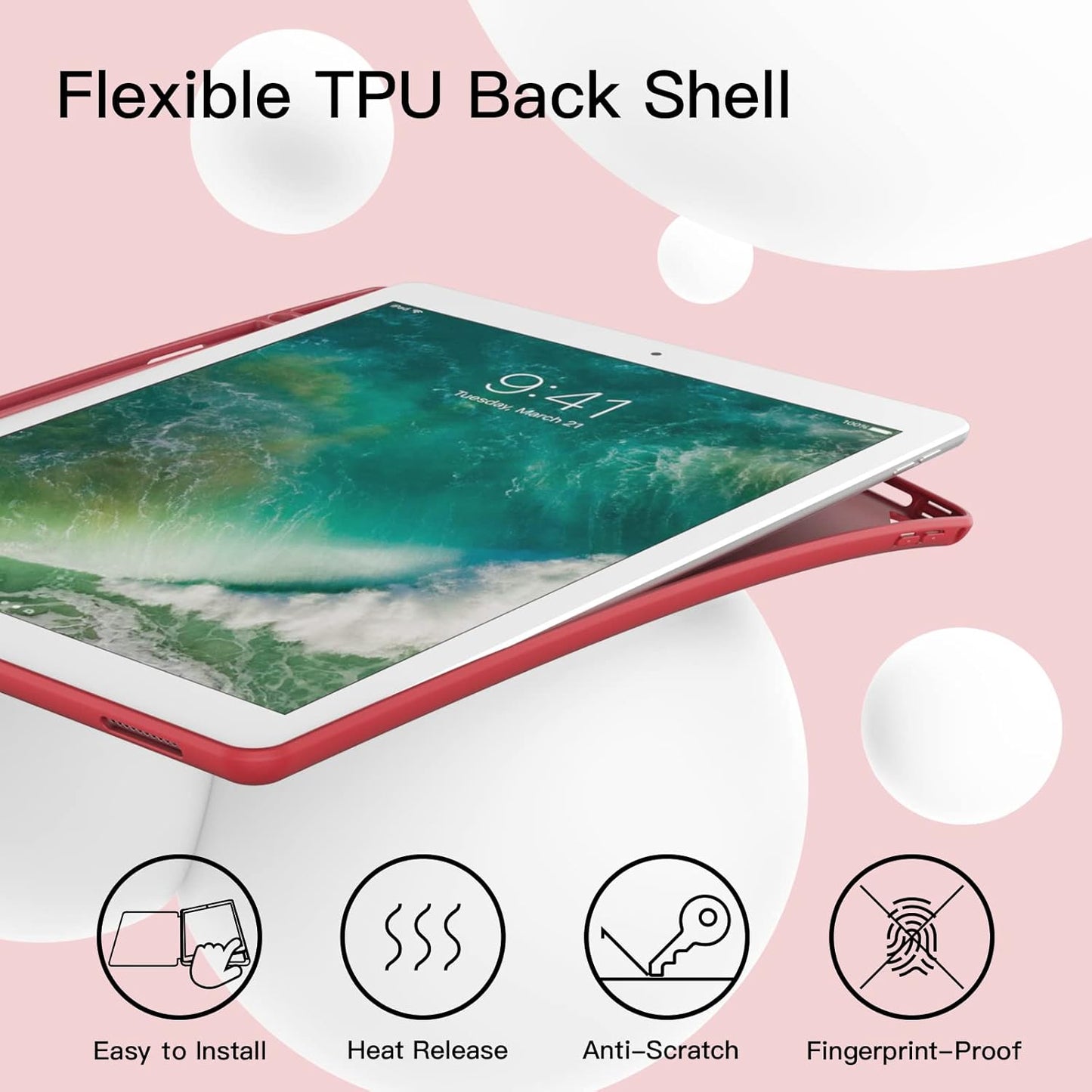 JETech iPad Tablet Cases Pro 12.9" Tablet Case with Pencil Holder, Red NEW