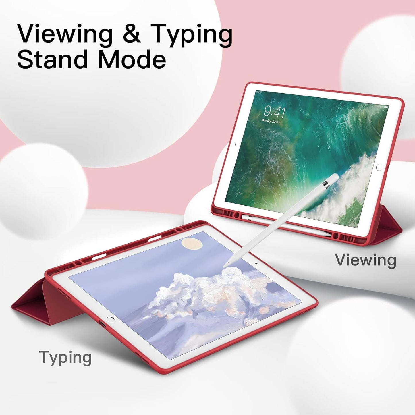 JETech iPad Tablet Cases Pro 12.9" Tablet Case with Pencil Holder, Red NEW