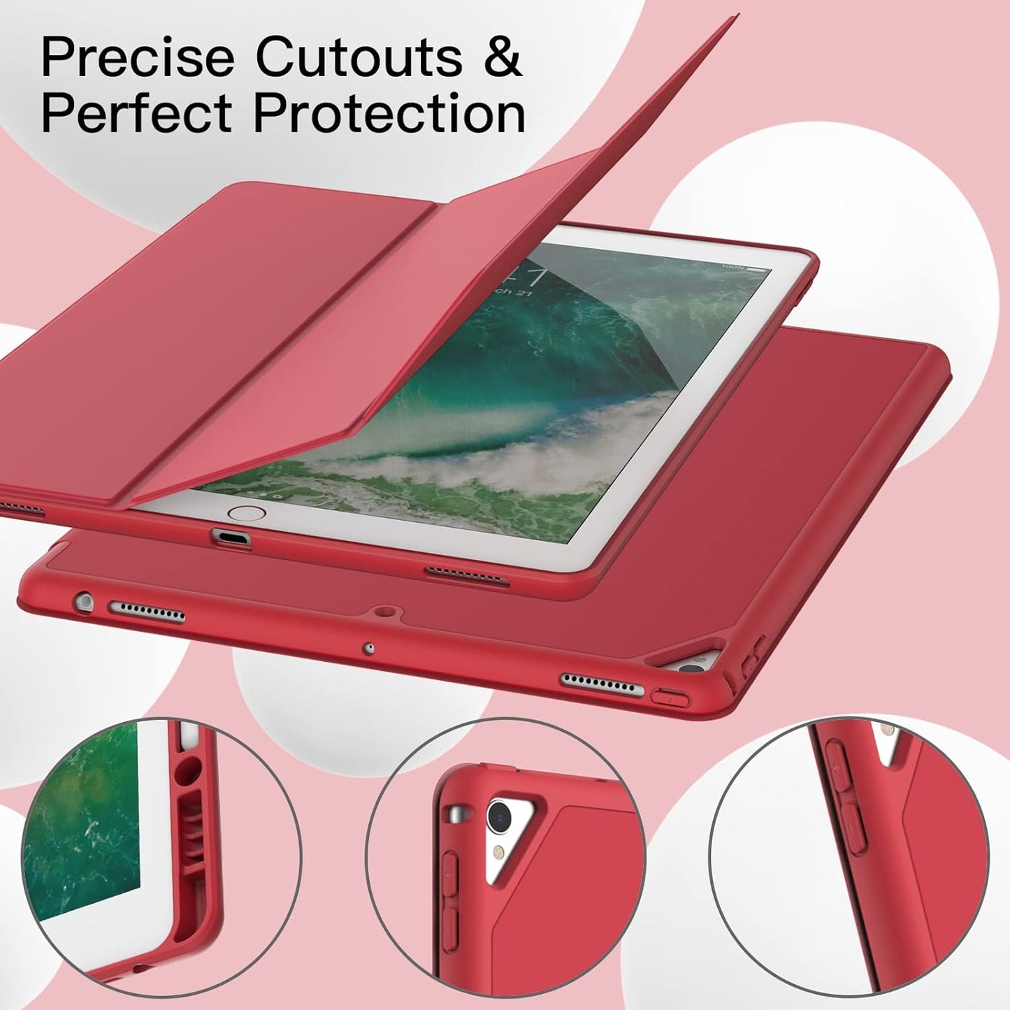 JETech iPad Tablet Cases Pro 12.9" Tablet Case with Pencil Holder, Red NEW