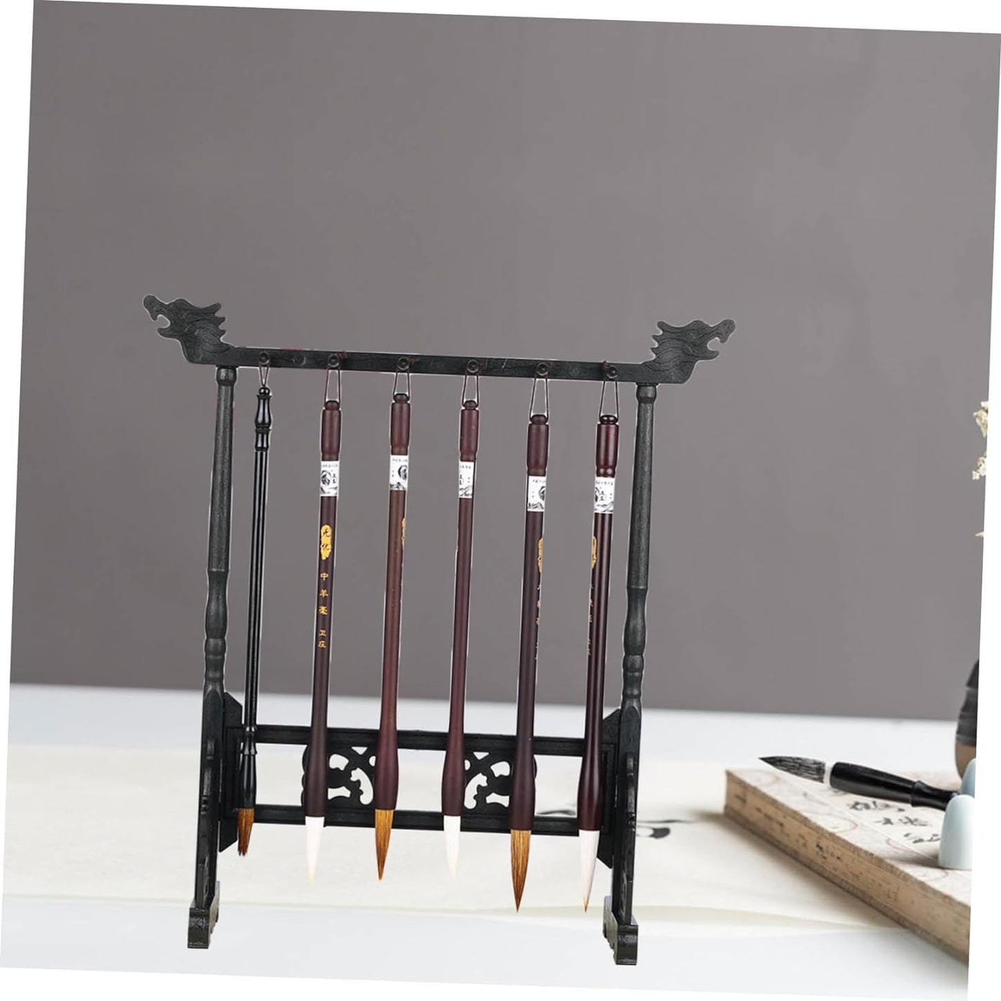 Wooden Stationery Display Organizer Black Resin Home Office Decor DEMO