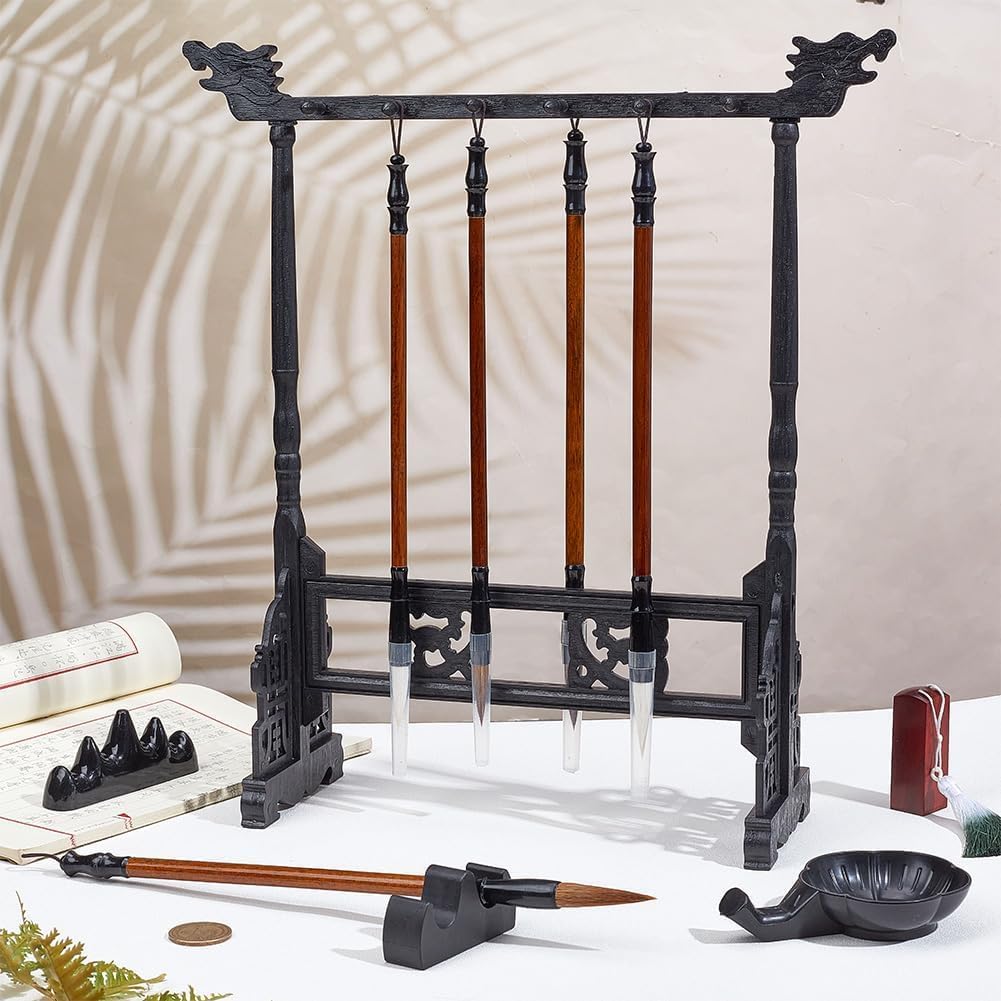 Wooden Stationery Display Organizer Black Resin Home Office Decor DEMO