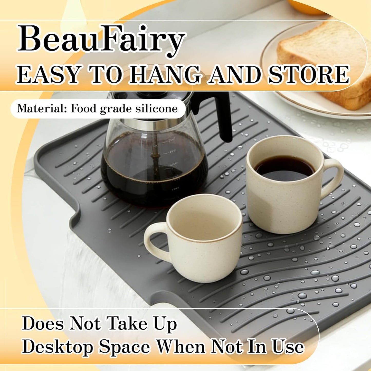 Silicone Drying Mats, Heat Resistant Draining Mat, Gray 40x33x2cm DEMO