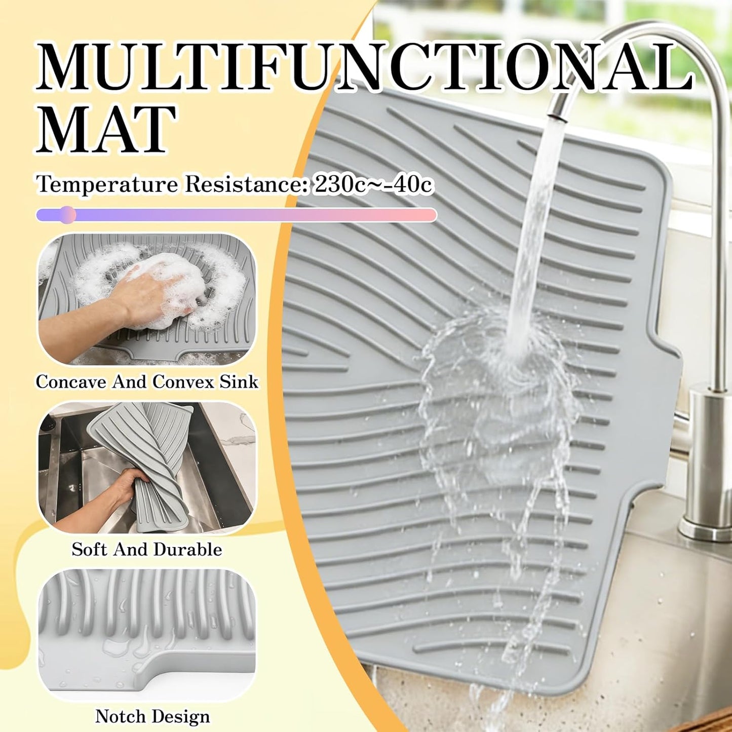 Silicone Drying Mats, Heat Resistant Draining Mat, Gray 40x33x2cm DEMO