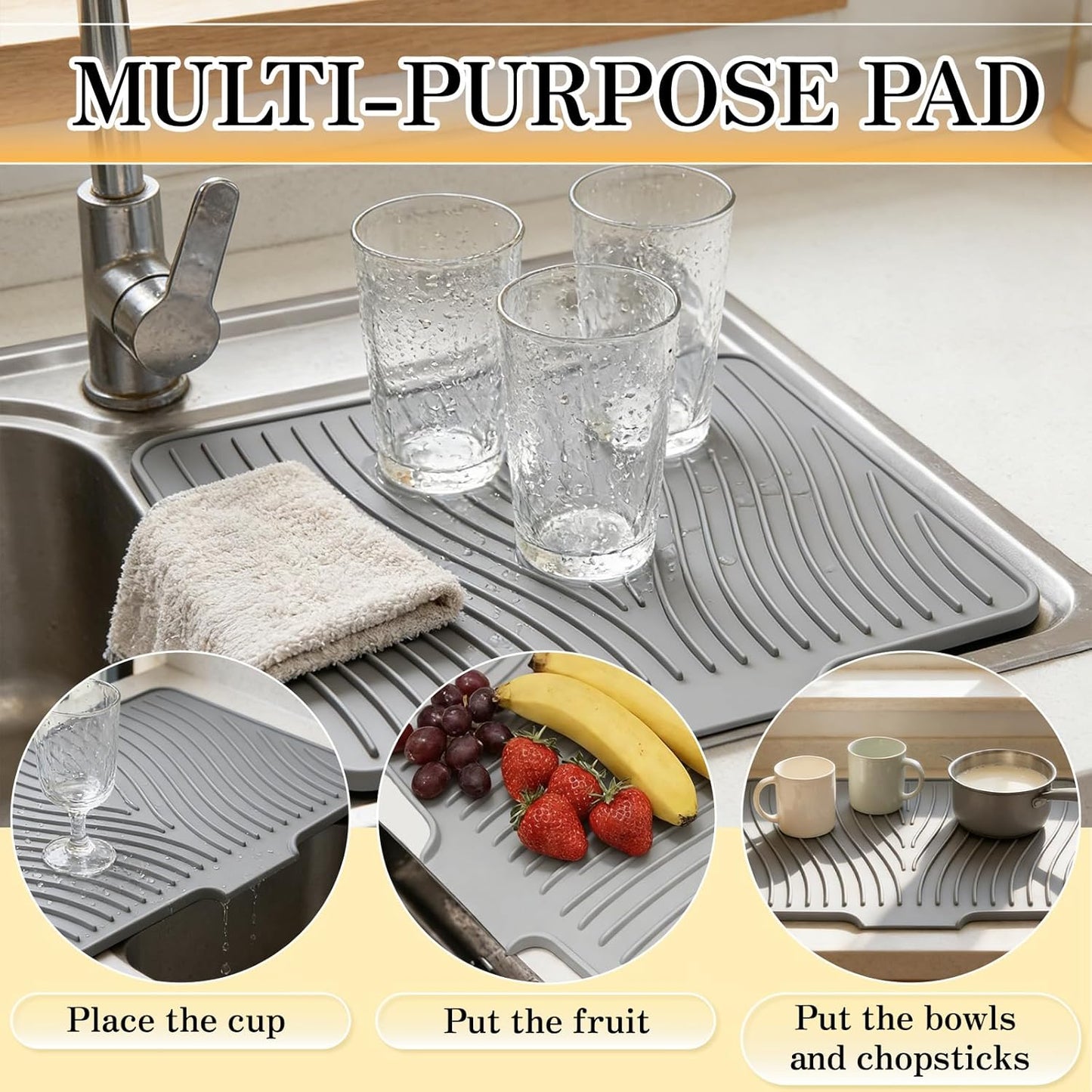 Silicone Drying Mats, Heat Resistant Draining Mat, Gray 40x33x2cm DEMO