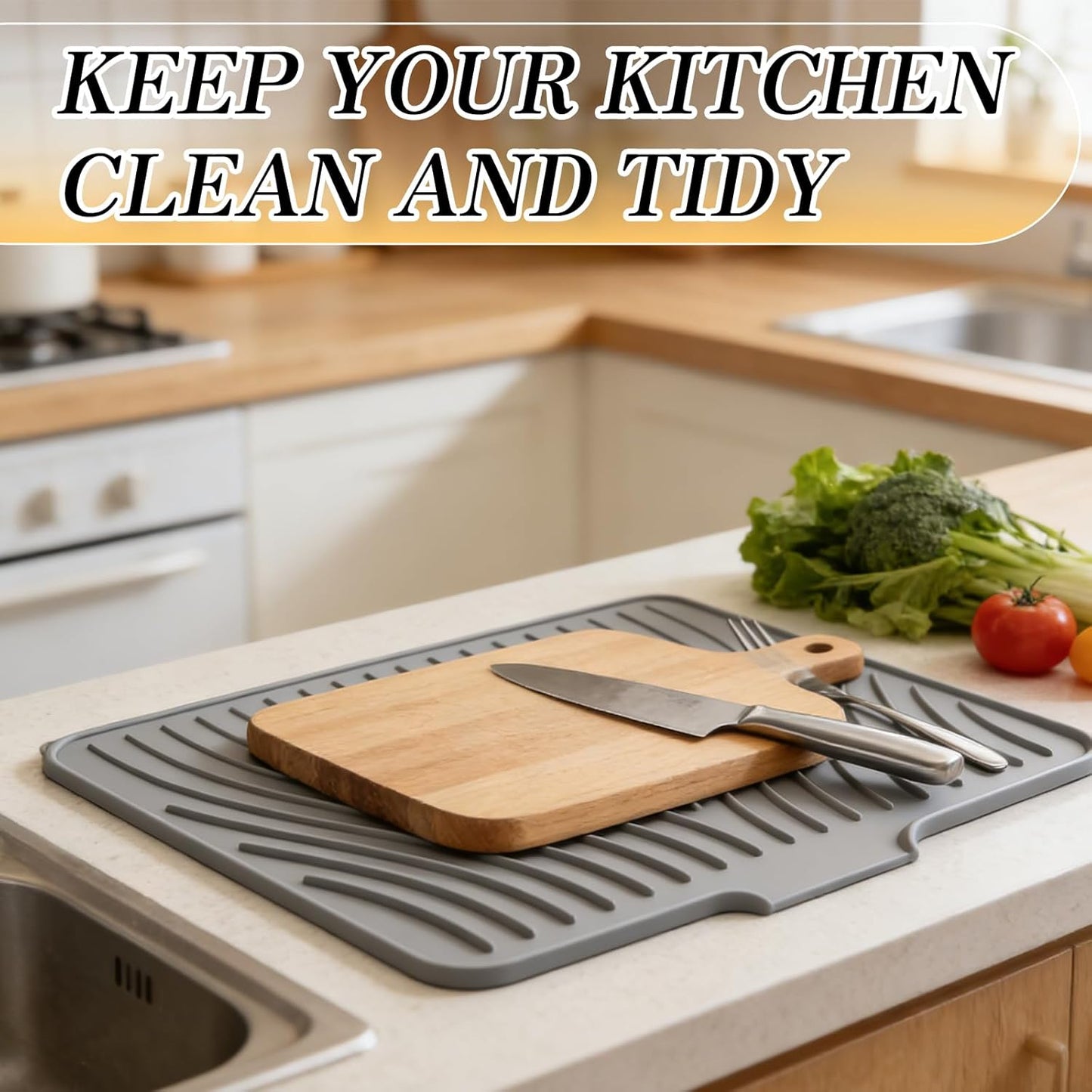 Silicone Drying Mats, Heat Resistant Draining Mat, Gray 40x33x2cm DEMO