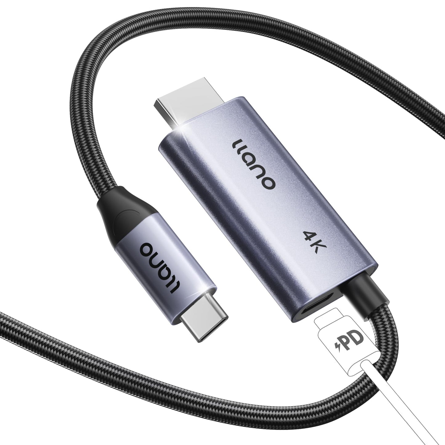 llano USB Cable Adapters C to HDMI Cable with 100W PD Charging 4K@60Hz DEMO