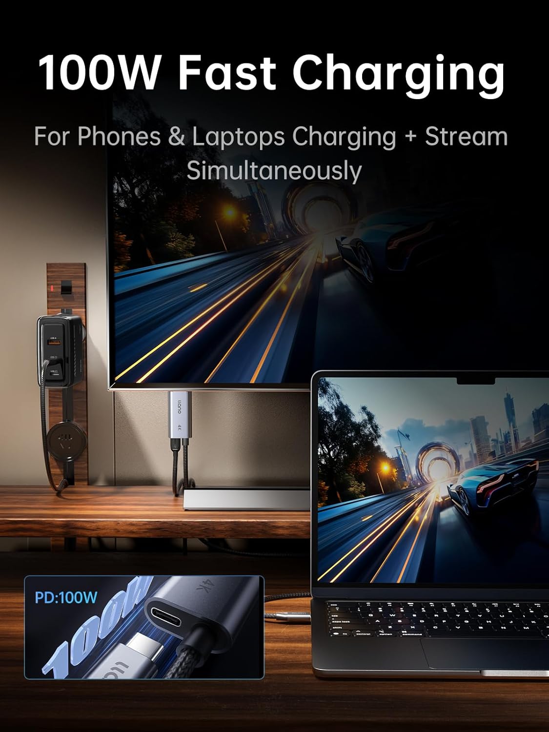 llano USB Cable Adapters C to HDMI Cable with 100W PD Charging 4K@60Hz DEMO
