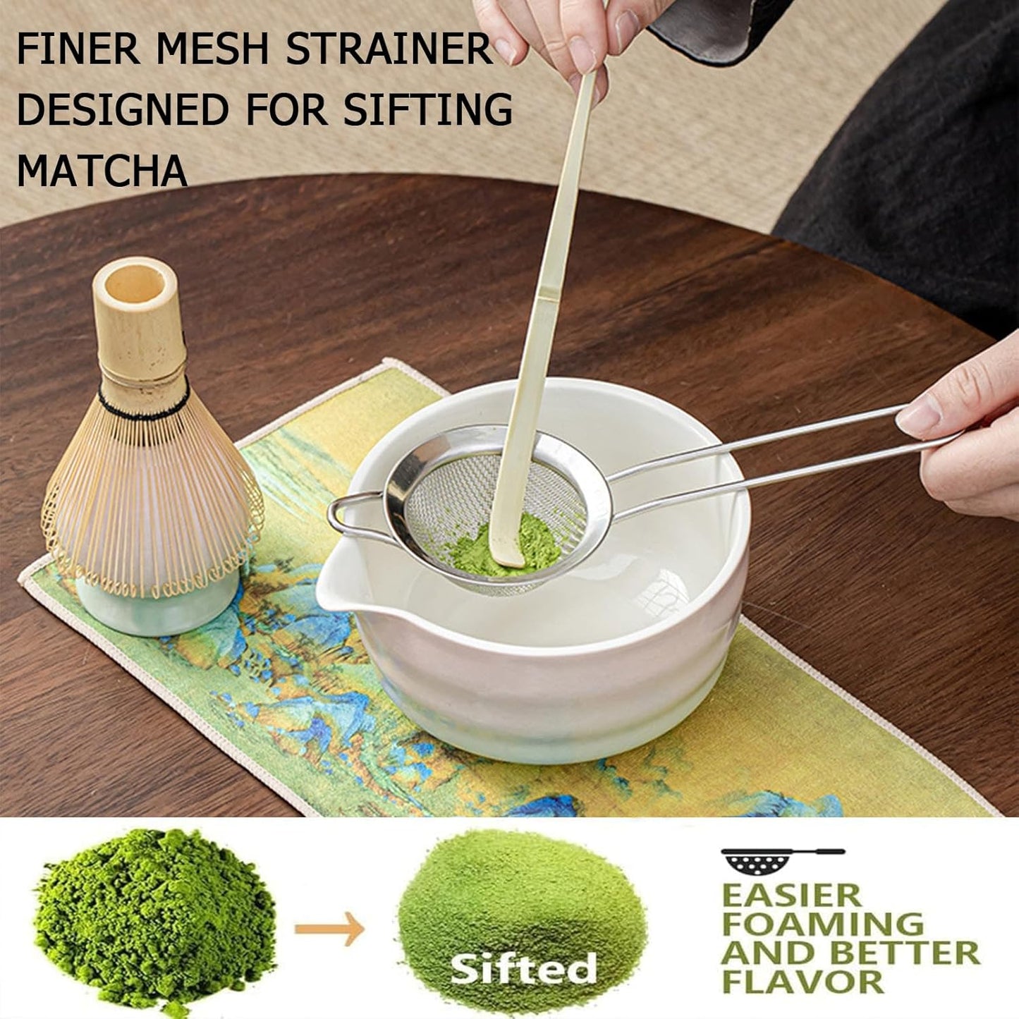 Handcrafted Matcha Bowls Green Pink Bamboo Bowl with Spout and Whisk Set NEW