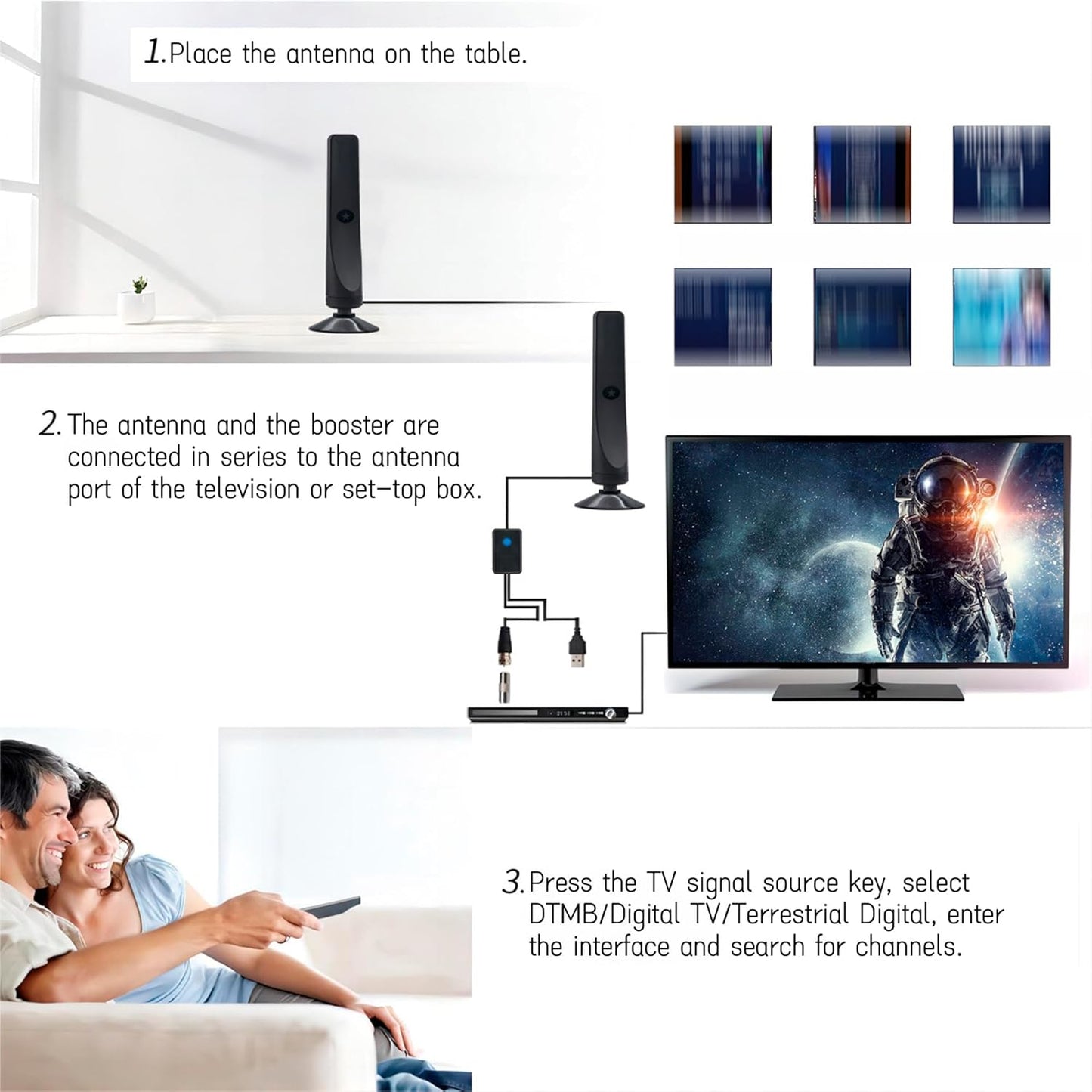 Portable Black Smart TV Antenna with HD Digital Signal Booster Plug Play DEMO