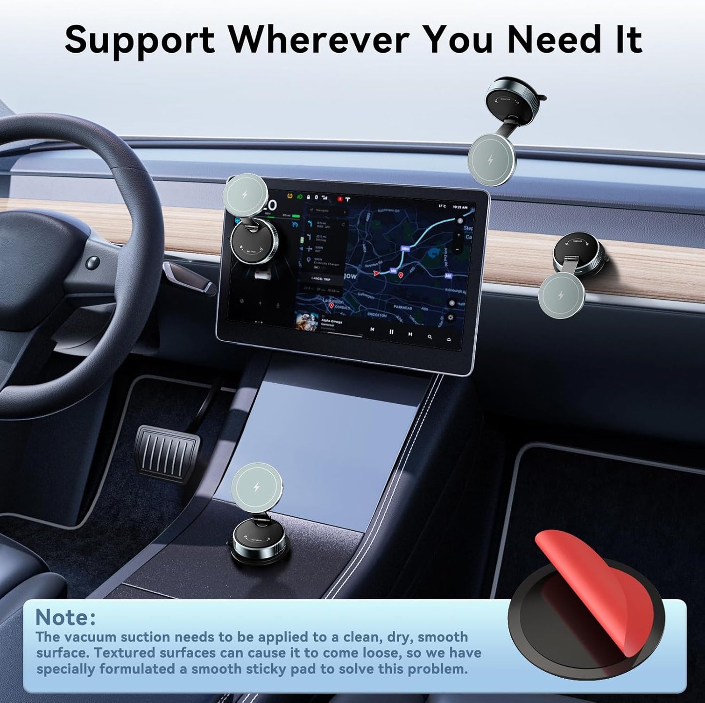 360 Degree Rotating Wireless Magnetic Car Charger Cradle 15W Suction Cup DEMO