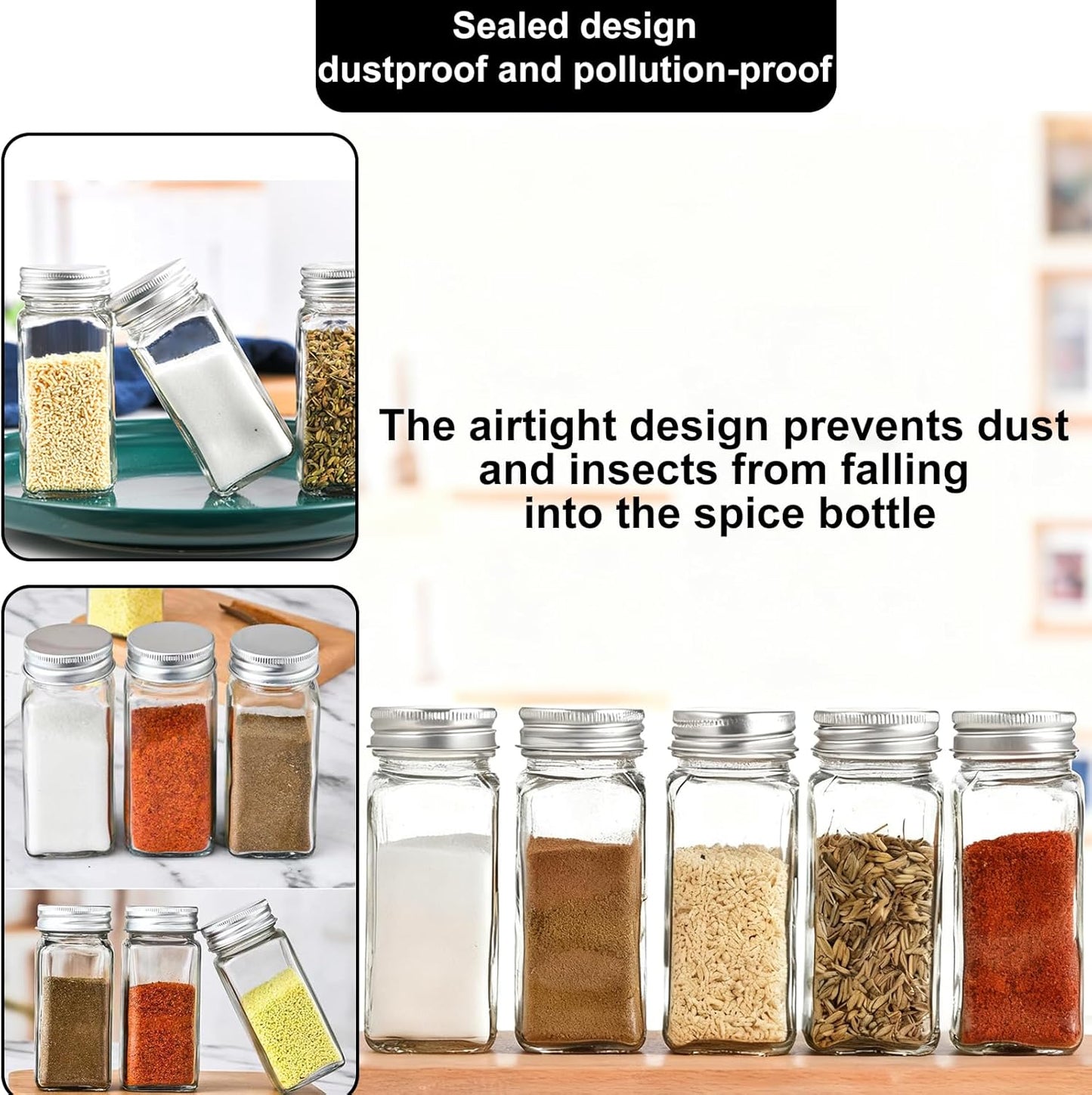 12-Pack Glass Spice Jars with Aluminium Lids Refillable Storage Containers NEW