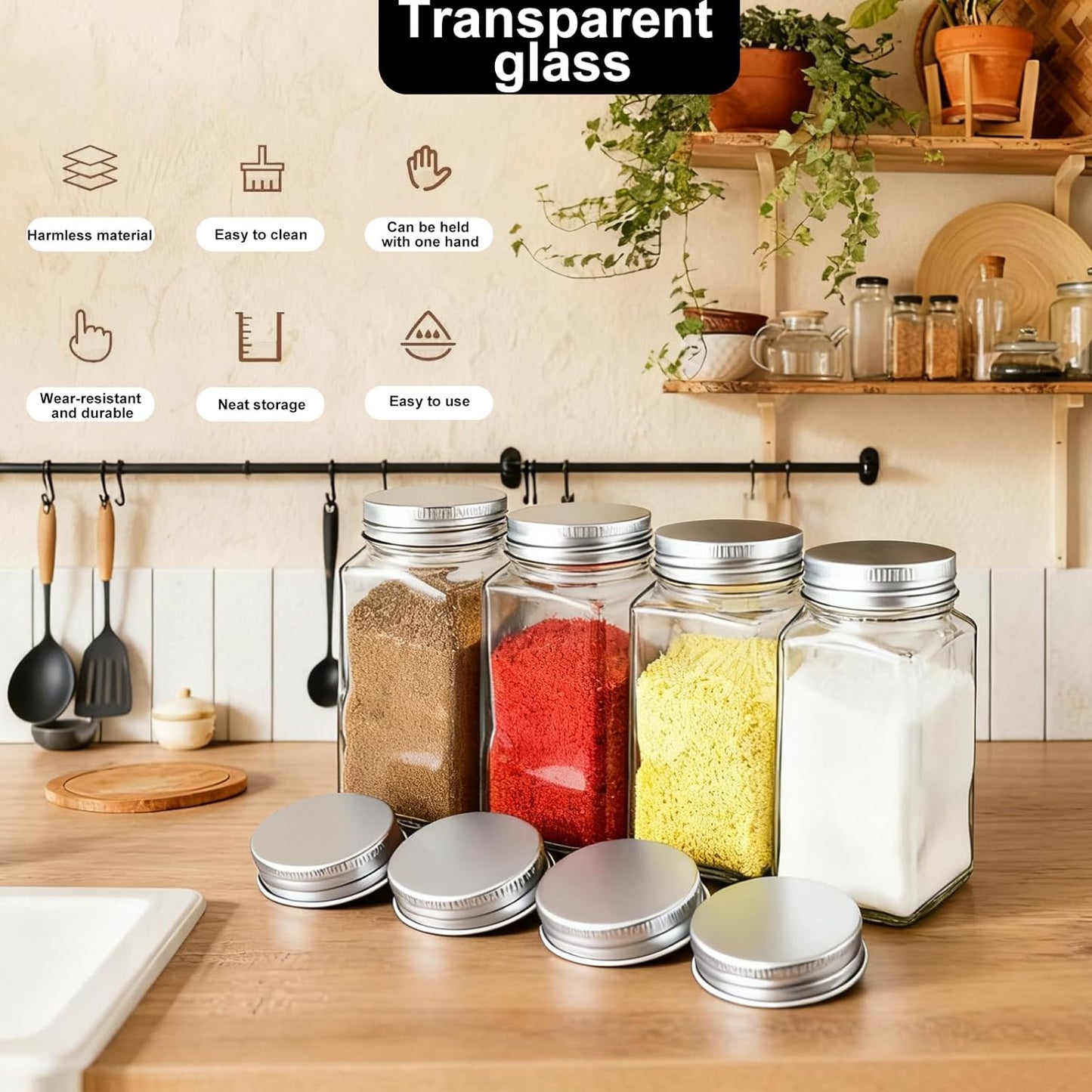 12-Pack Glass Spice Jars with Aluminium Lids Refillable Storage Containers NEW