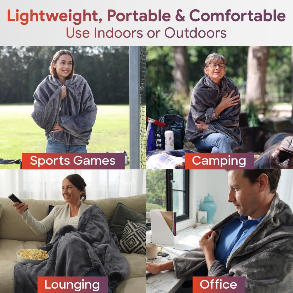 Sash & Blankets Bloom Unisex Oversized Heated Blanket Shawl Charcoal Size NEW