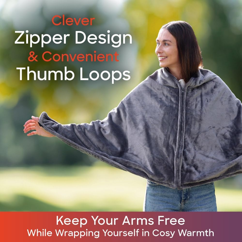 Sash & Blankets Bloom Unisex Oversized Heated Blanket Shawl Charcoal Size NEW