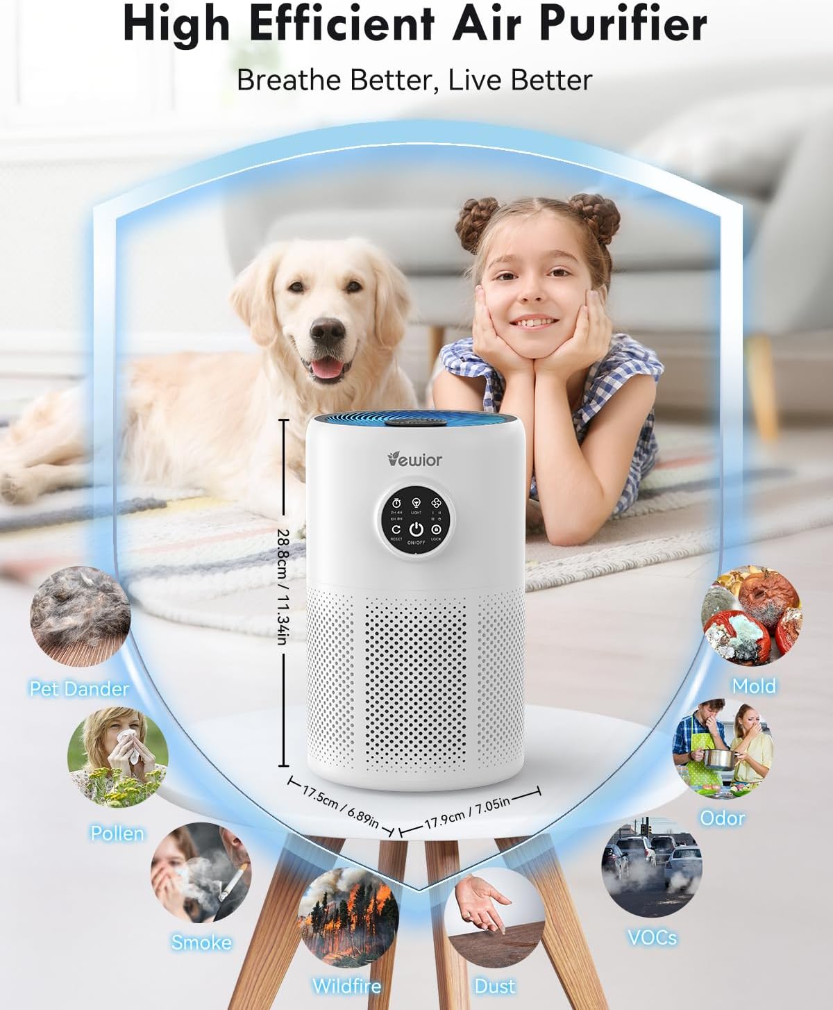 VEWIOR True HEPA Air Purifier for Large Rooms up to 1500 sq ft, White DEMO
