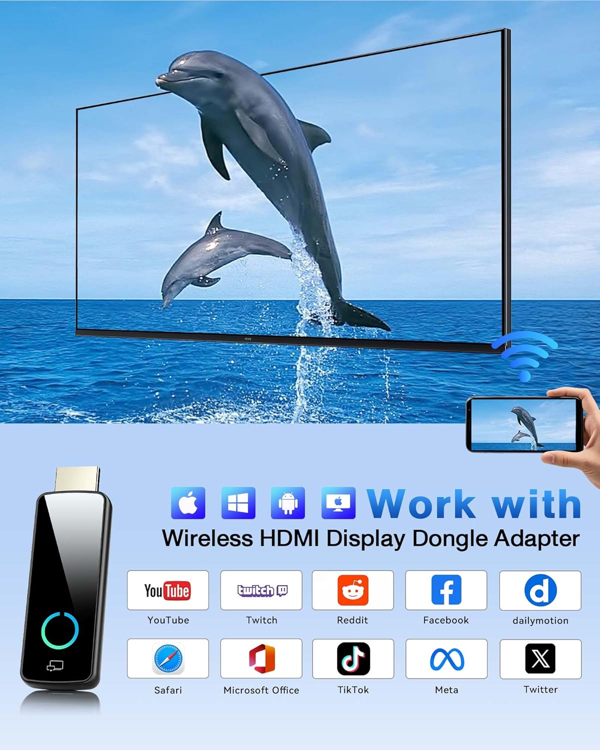 4K Wireless Adapters HDMI Display Dongle Adapter for iOS & Android Devices, NEW
