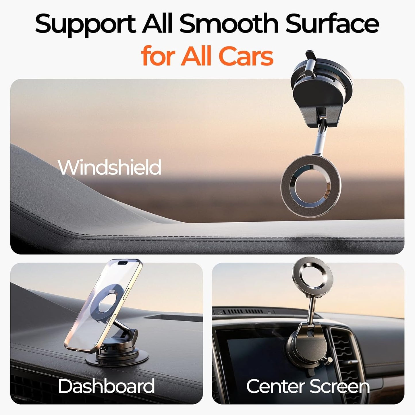 LISEN Strongest Suction Magnet Dash-Mounted Phone Holder for Cars, Black NEW
