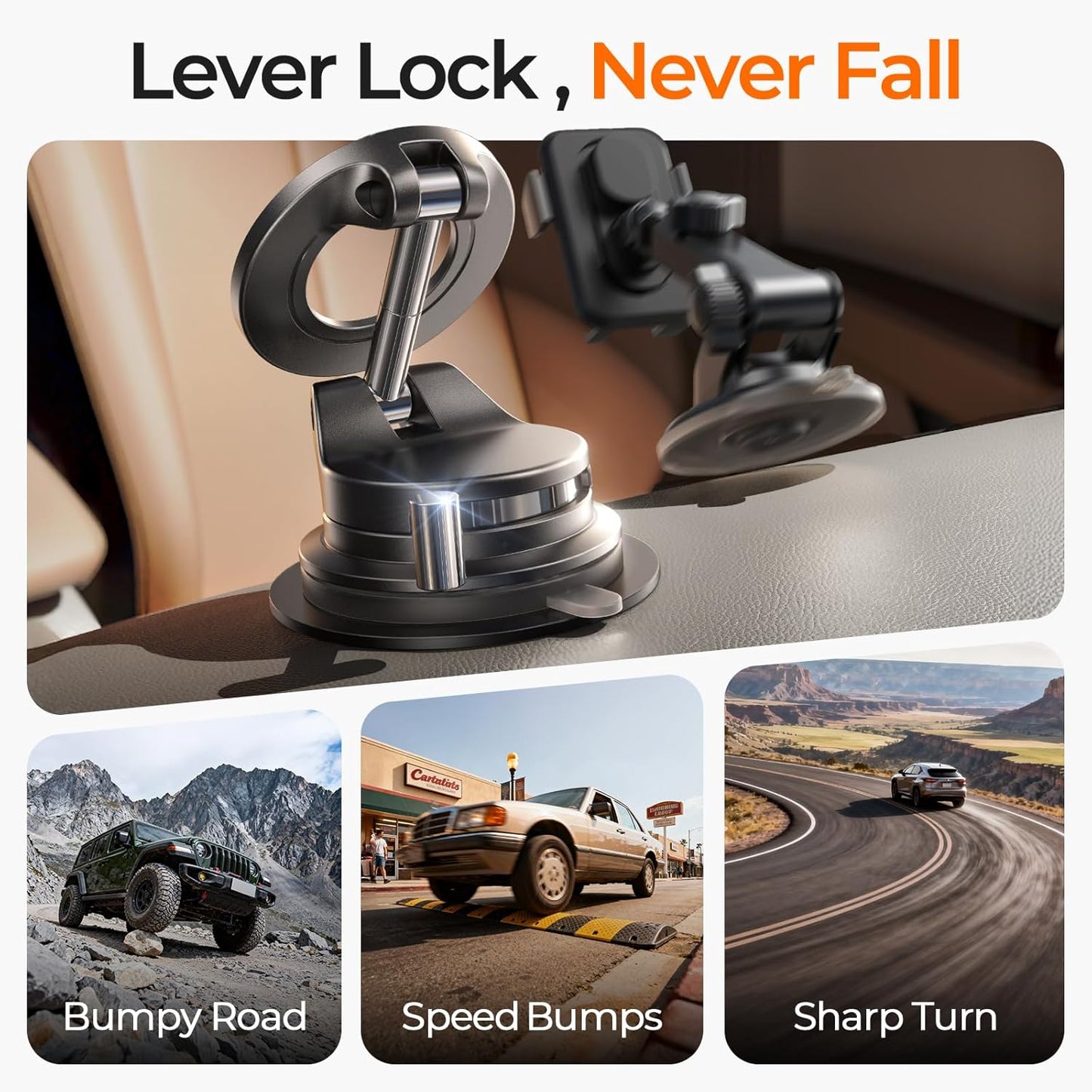 LISEN Strongest Suction Magnet Dash-Mounted Phone Holder for Cars, Black NEW