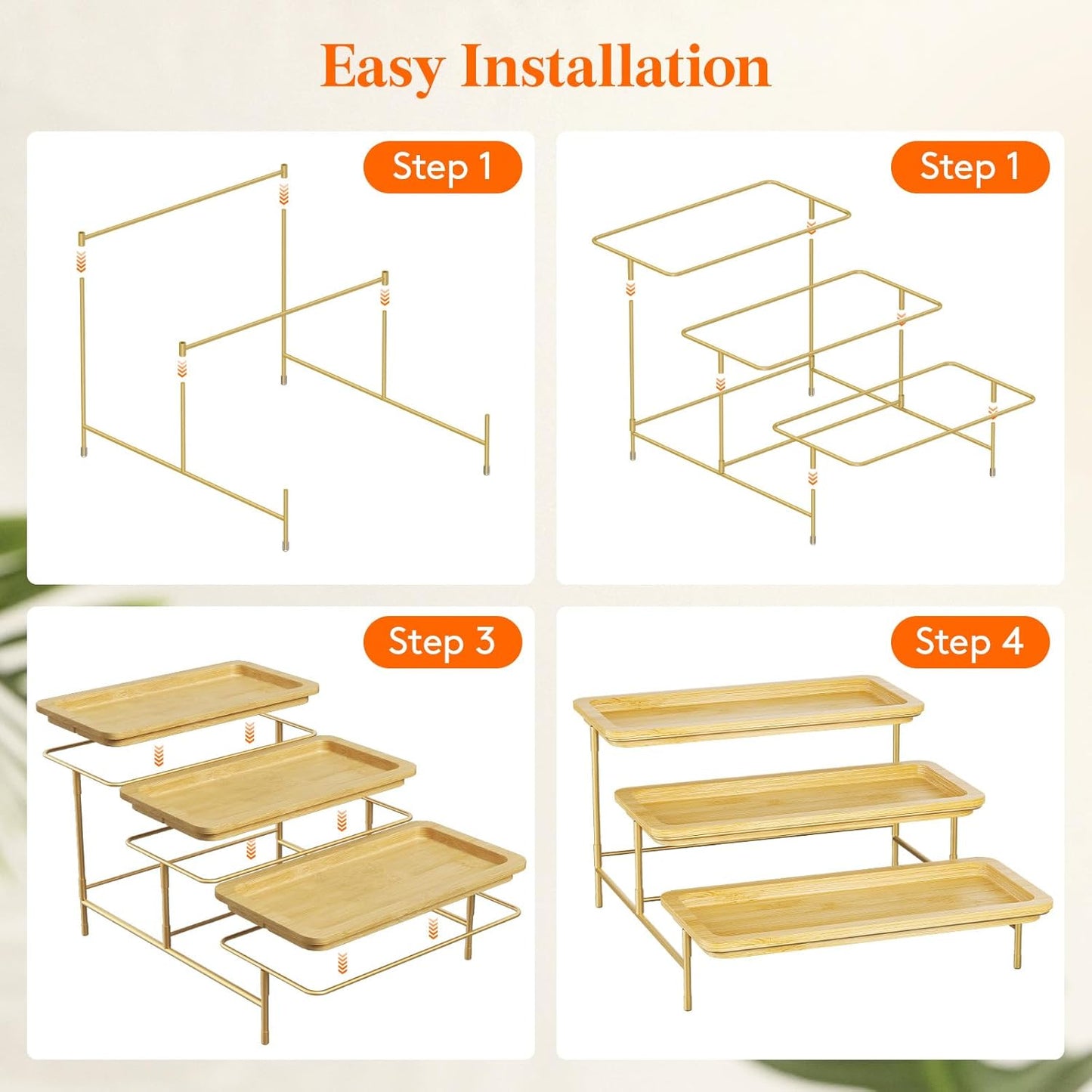 Lifewit 3-Tier Bamboo Serving Tray, Gold Tiered Platters for Party Supplies NEW