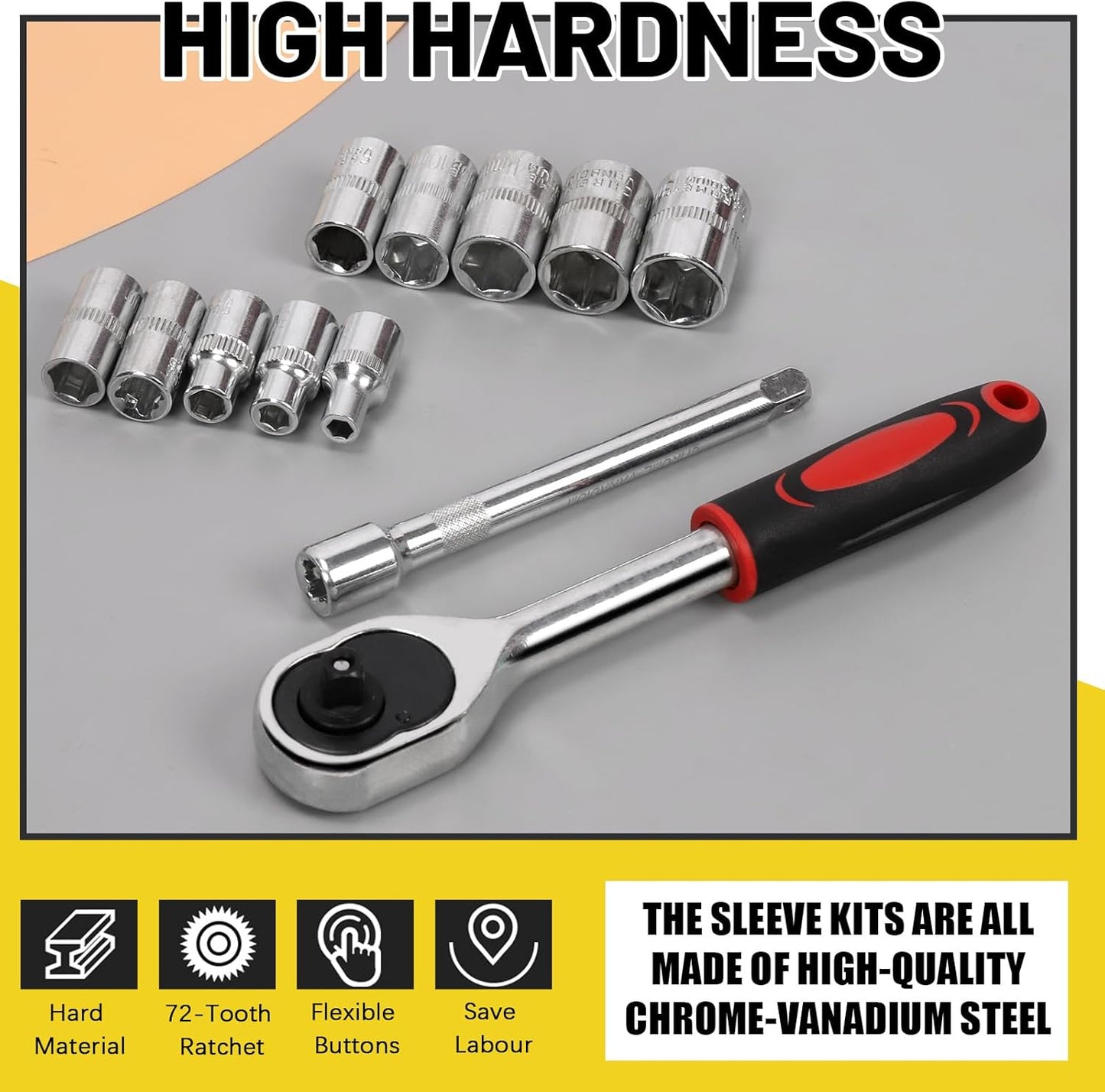 Mardatt 12-Piece Ratchet Socket Wrench Set Chrome Vanadium Steel Size 4-13mm NEW