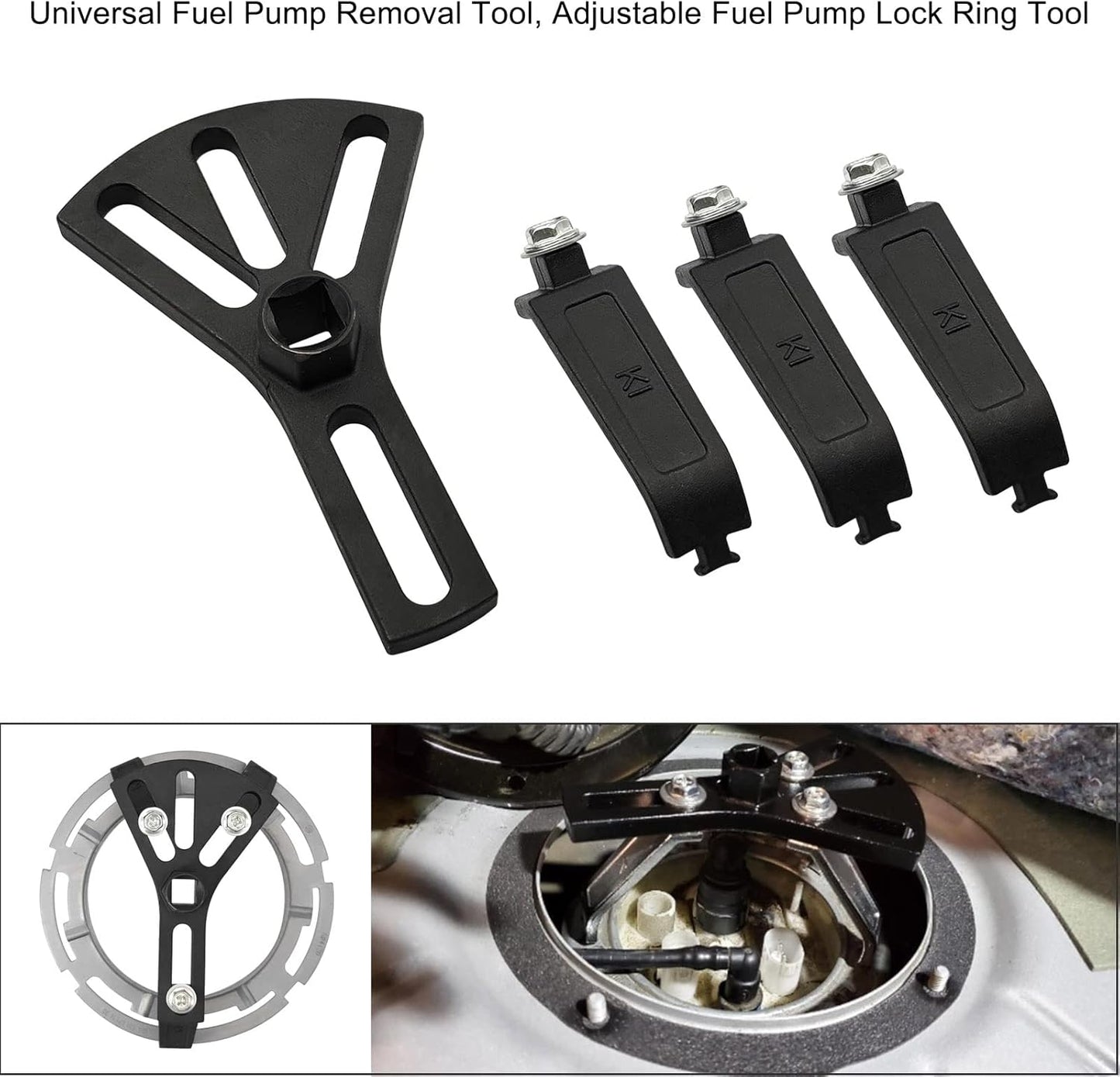 Adjustable Fuel Pump Lock Ring Removal Tool Universal Set for Cars, Black NEW