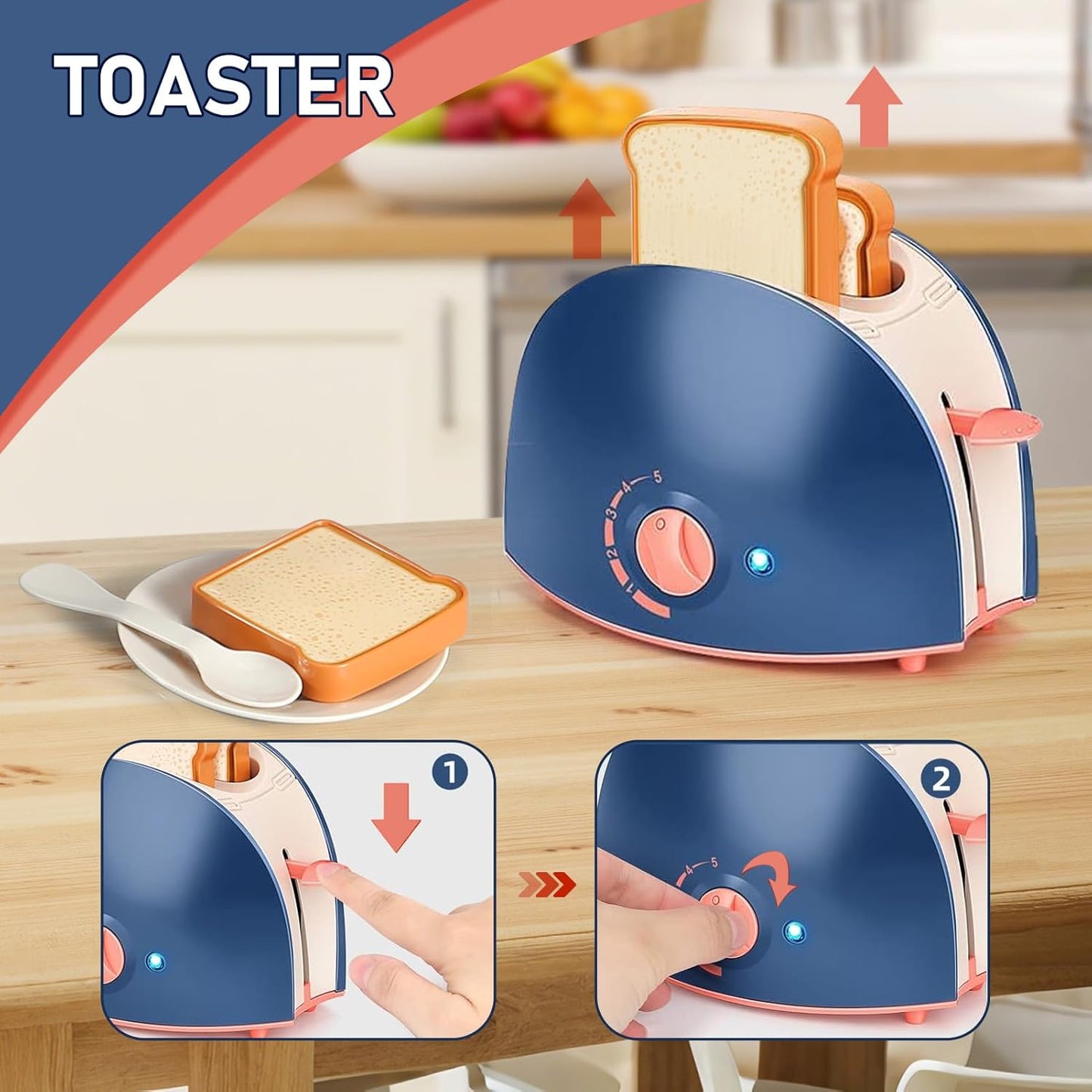 Blue Kids & White Kitchen Playset with Coffee Machine Toaster Blender Mixer NEW