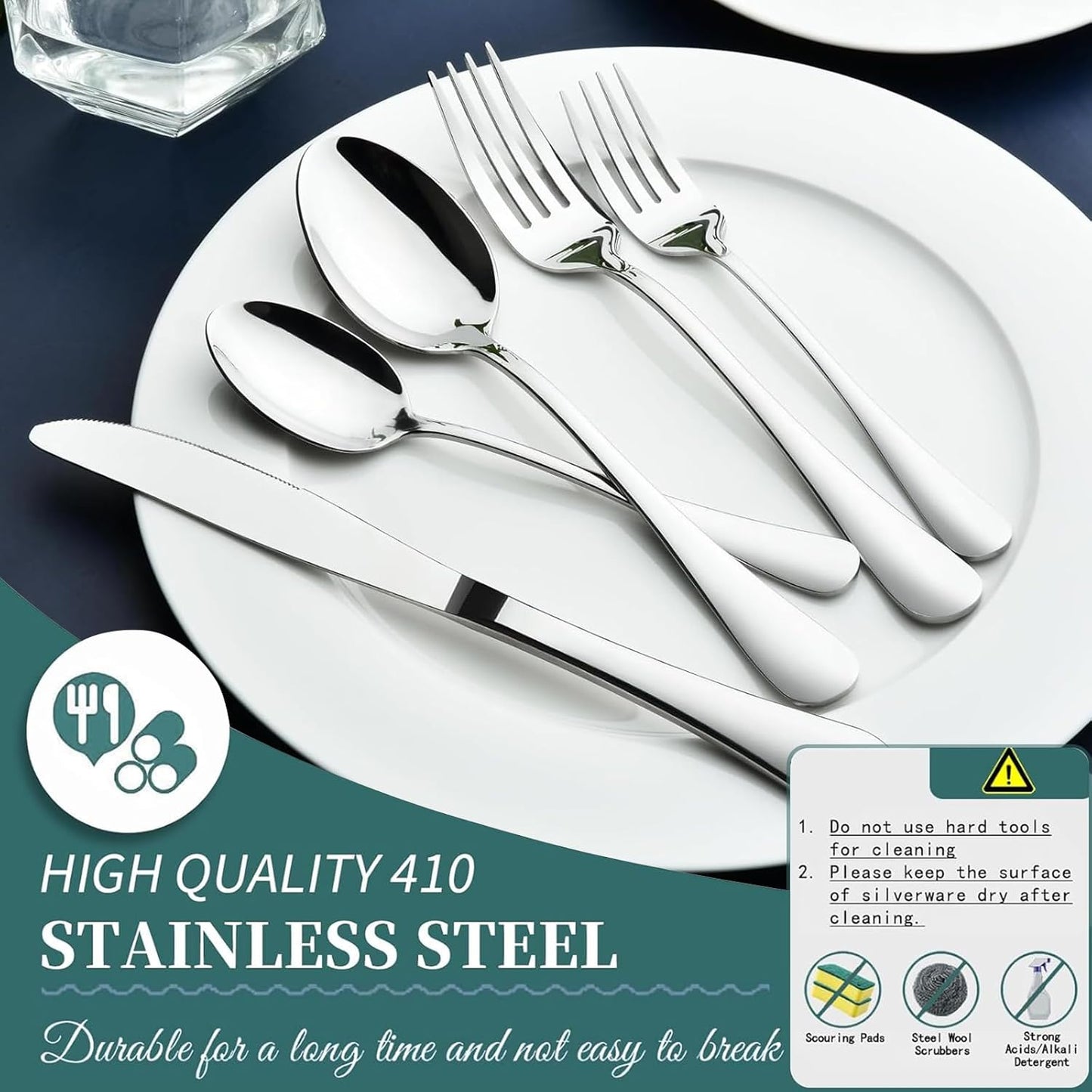 40-Piece Stainless Steel Flatware Set Service for 8 Cutlery Silver Standard NEW