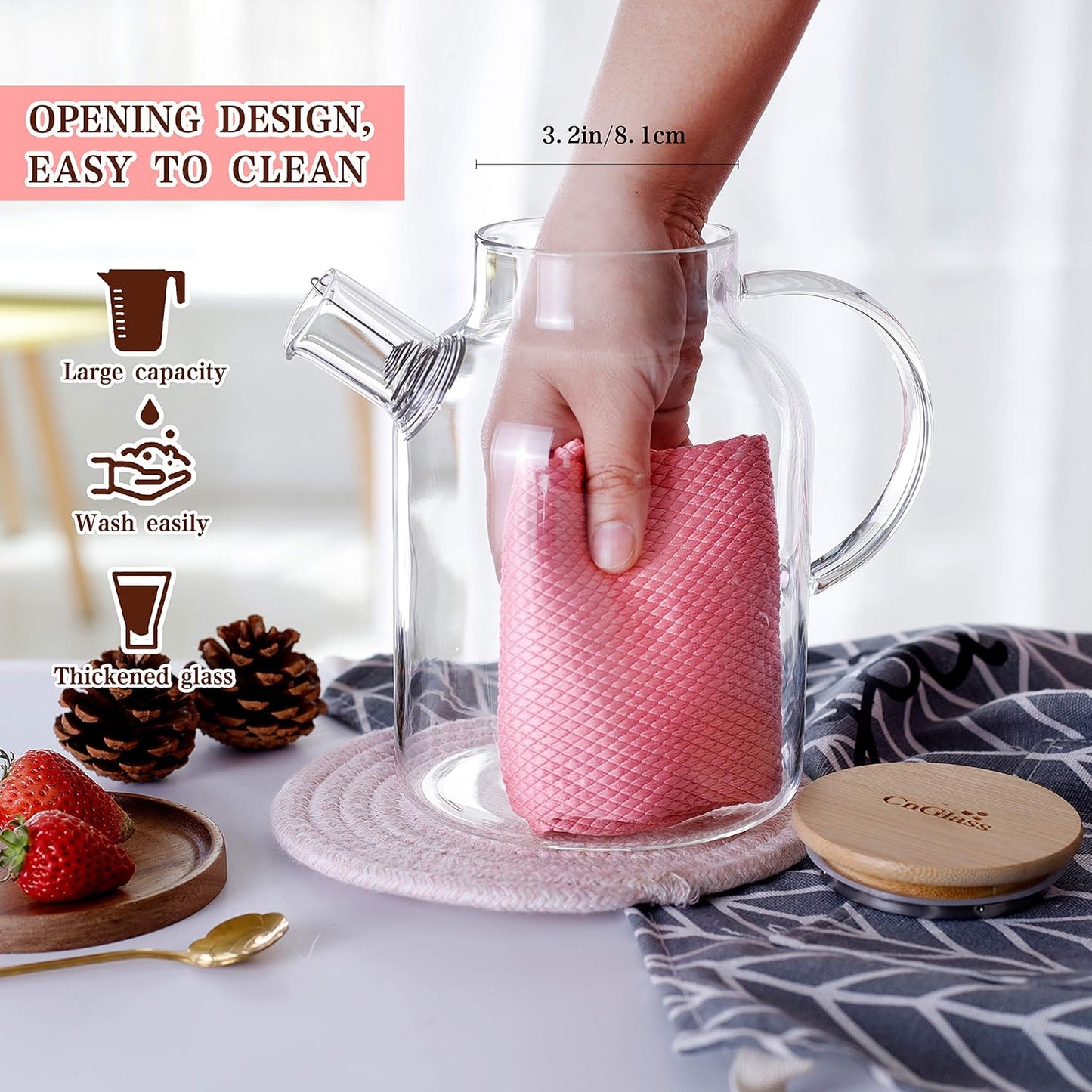 CNGLASS 50.7OZ/1500ml Stovetop Safe Glass Teapot with Removable Filter Size NEW