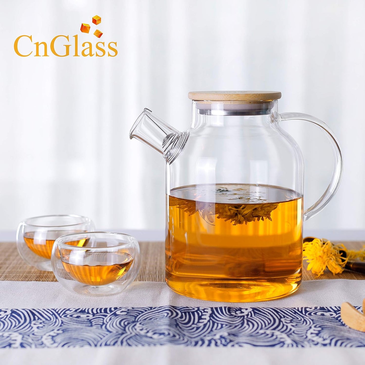 CNGLASS 50.7OZ/1500ml Stovetop Safe Glass Teapot with Removable Filter Size NEW
