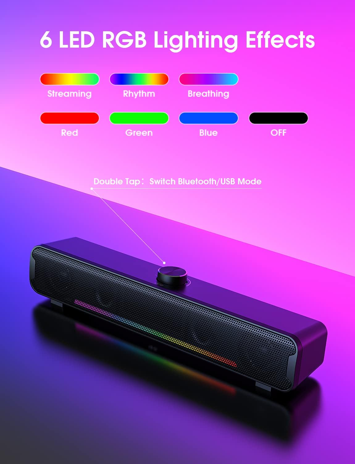 NOOTRY Bluetooth Soundbar Speakers with Dual HiFi Stereo & RGB Lighting DEMO