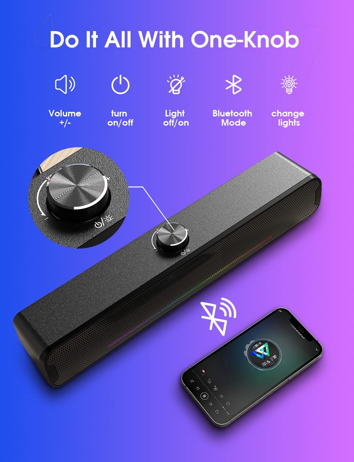 NOOTRY Bluetooth Soundbar Speakers with Dual HiFi Stereo & RGB Lighting DEMO