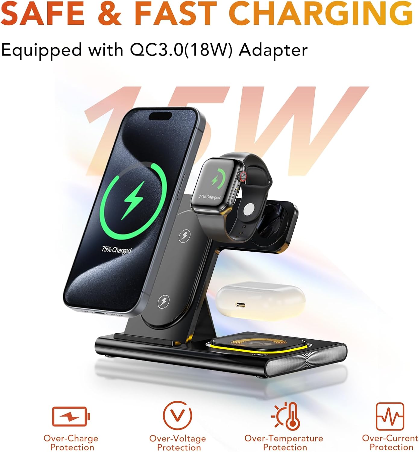 3-in-1 Foldable Fast Wireless Charging Station for iPhone Android Devices NEW