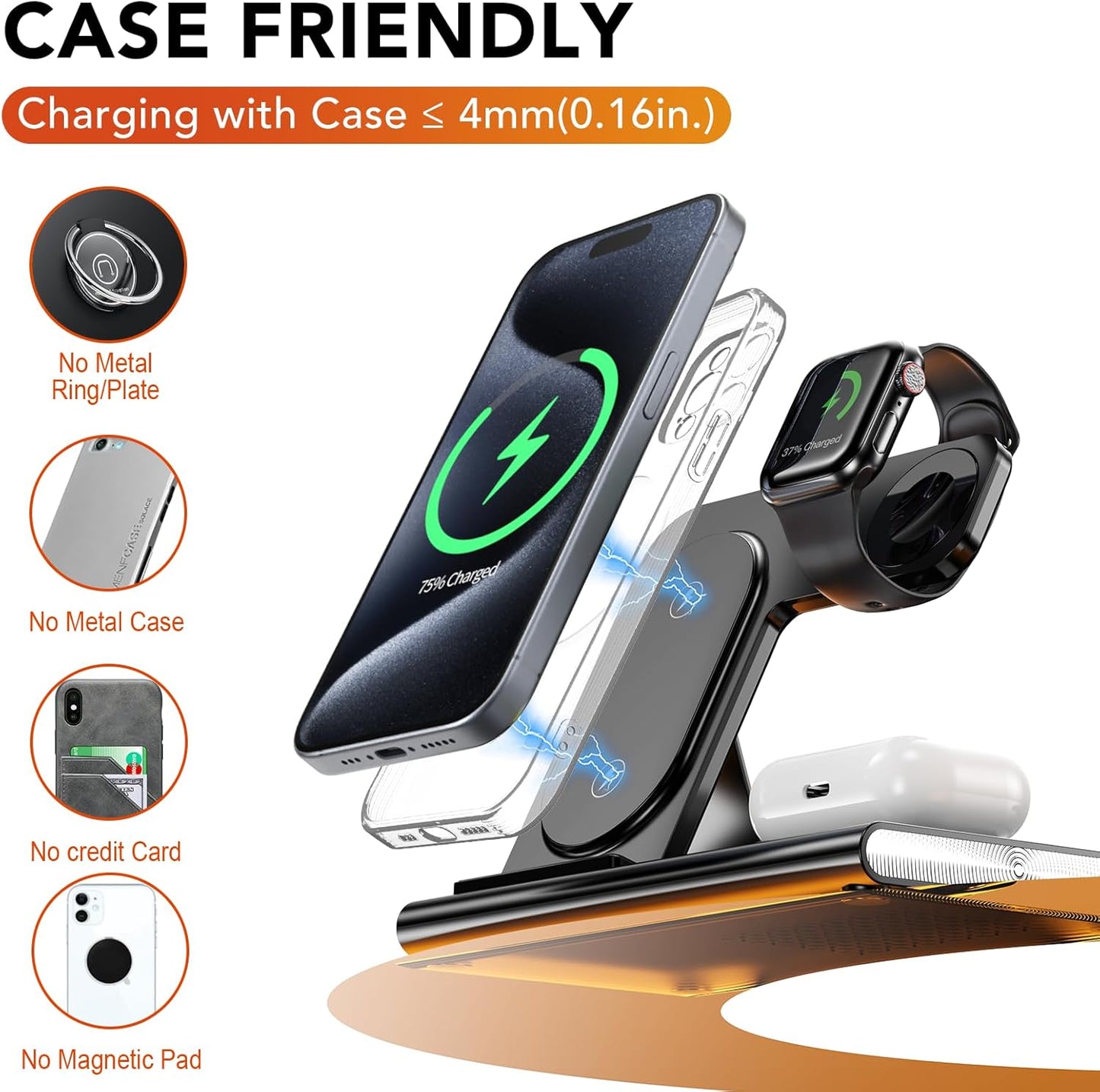 3-in-1 Foldable Fast Wireless Charging Station for iPhone Android Devices NEW