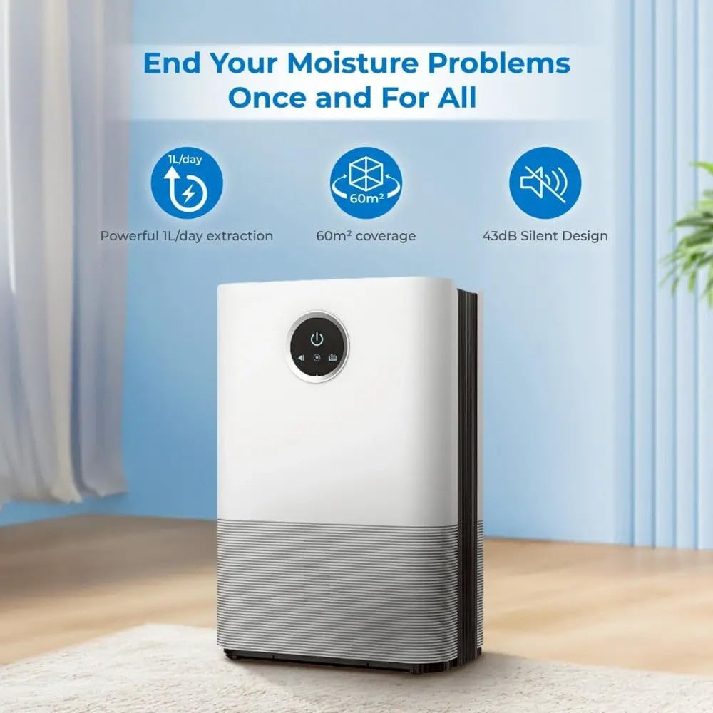 HOVEROO 1000ML Air Purifier & Dehumidifier for Home Damp Control, White NEW