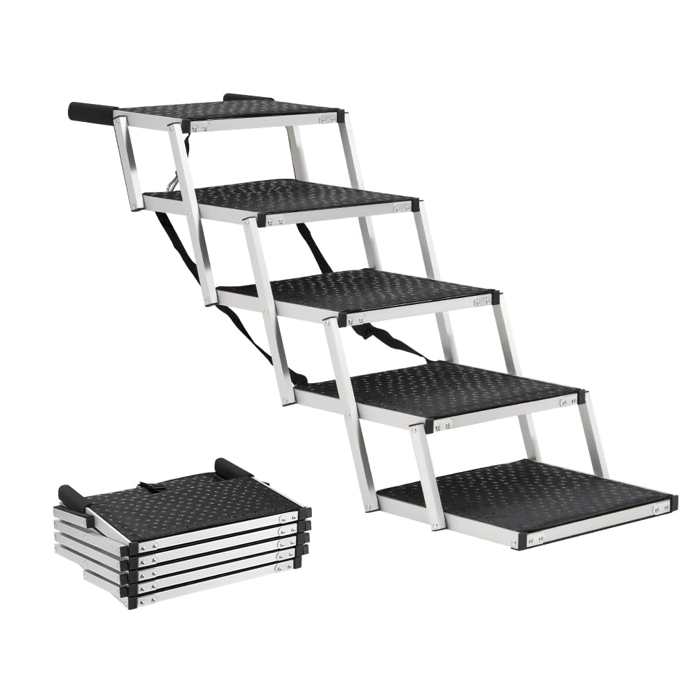Petzly Portable Folding Dog Stairs Non-Slip Surfaced Pet Furniture Grey DEMO