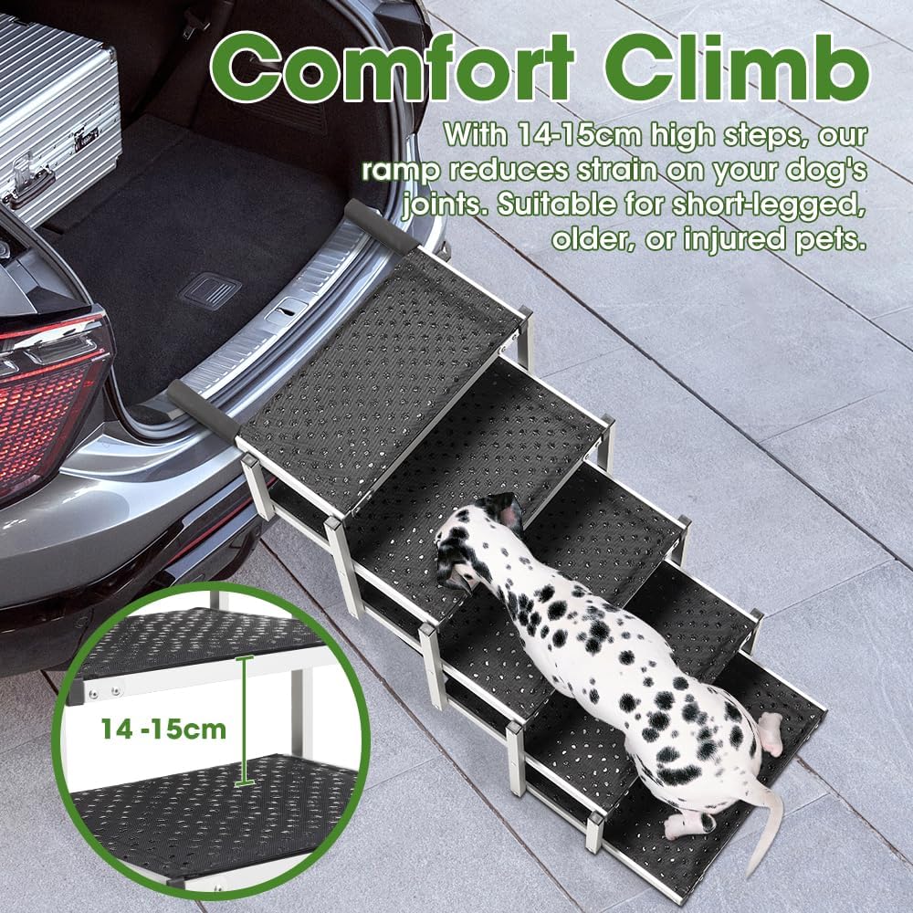 Petzly Portable Folding Dog Stairs Non-Slip Surfaced Pet Furniture Grey DEMO