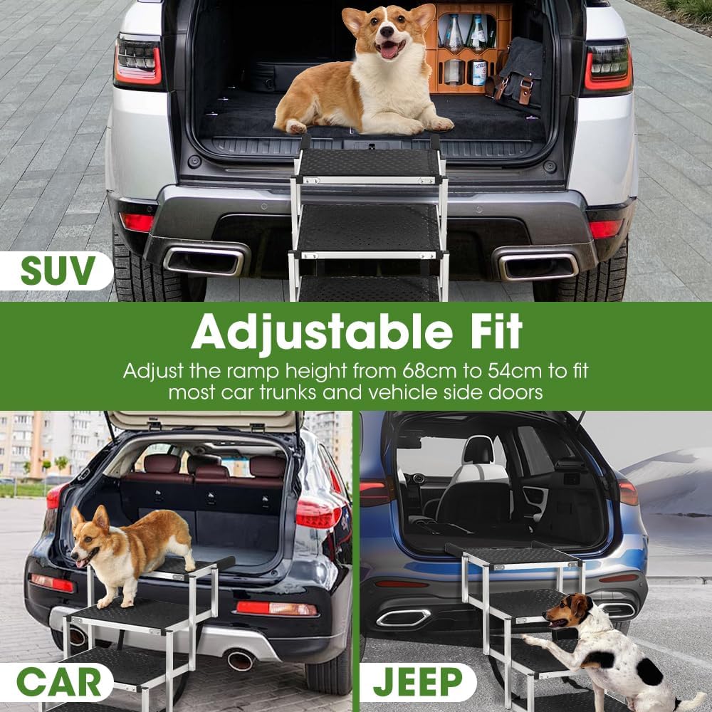 Petzly Portable Folding Dog Stairs Non-Slip Surfaced Pet Furniture Grey DEMO