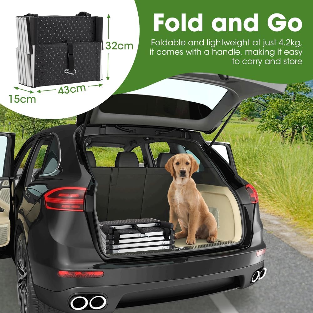 Petzly Portable Folding Dog Stairs Non-Slip Surfaced Pet Furniture Grey DEMO