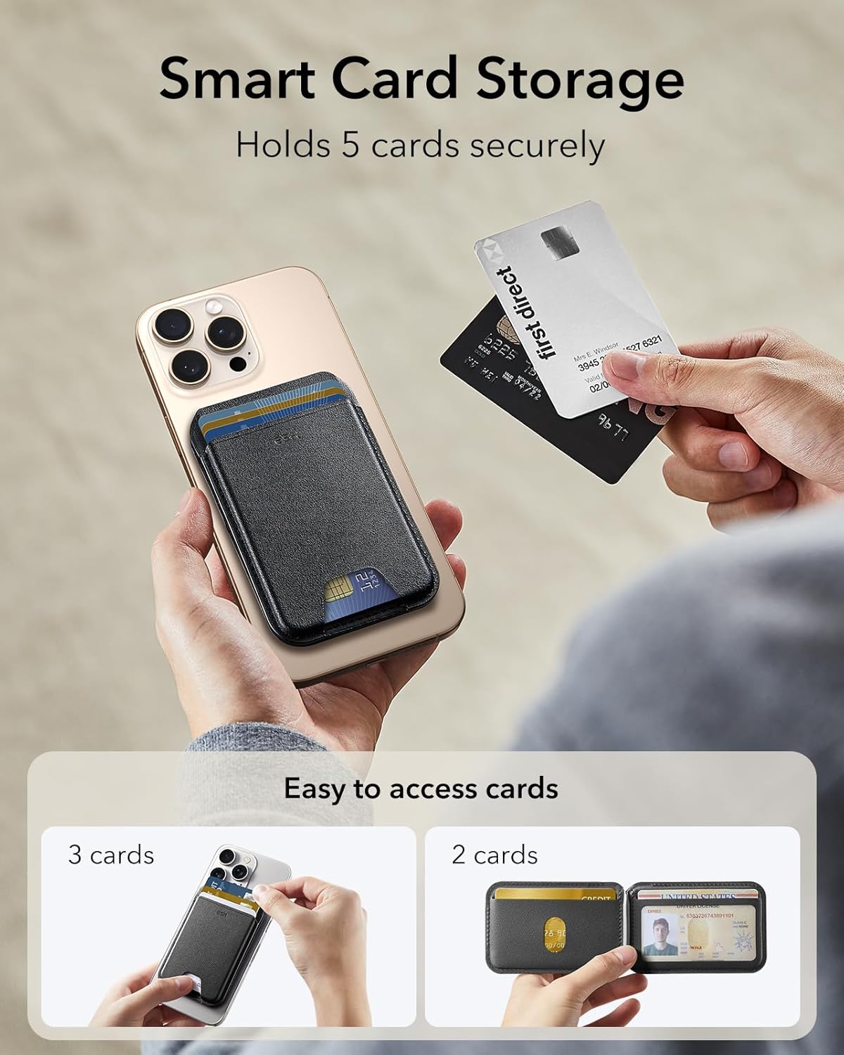 ESR Slim Magnetic Adhesive Card Holder with RFID Blocking Black-5 Cards NEW