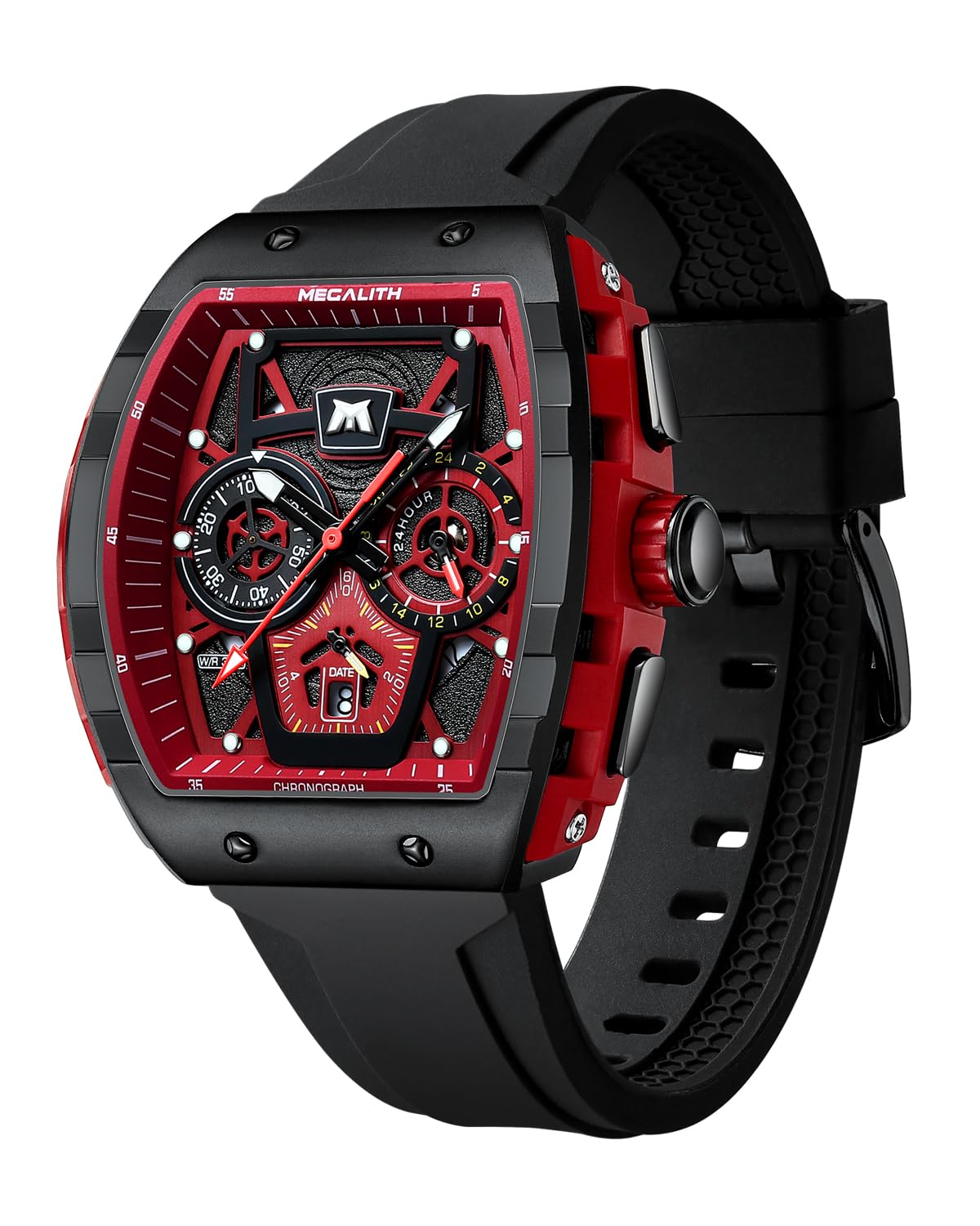 MEGALITH Analog Chronograph Wrist Watch Waterproof Military Sport Black 43mm NEW
