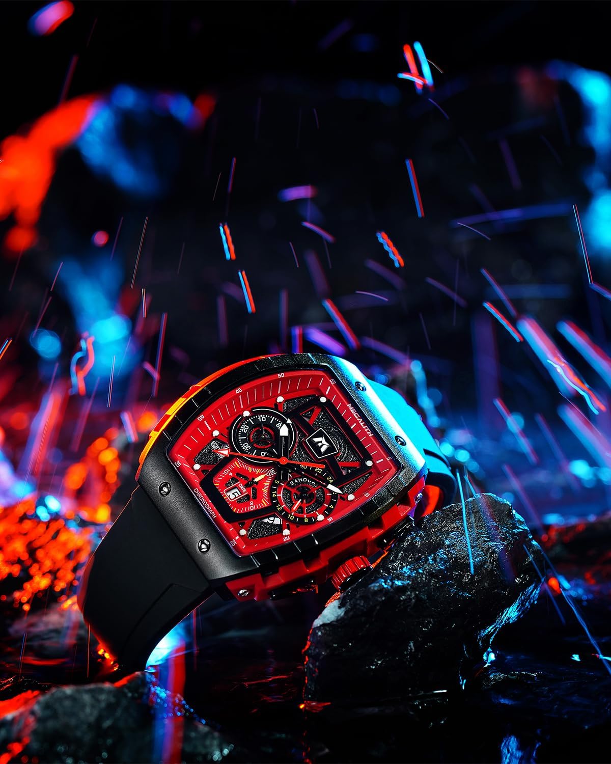 MEGALITH Analog Chronograph Wrist Watch Waterproof Military Sport Black 43mm NEW