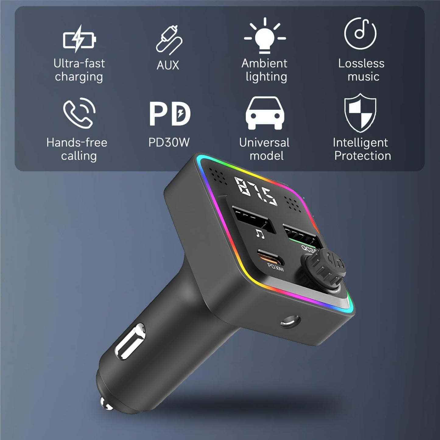 Bluetooth Automobile Charger 5.3 FM Transmitter USB-C Black NEW