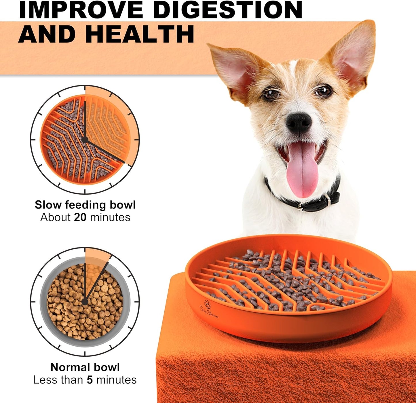 Spring Blossoms Silicone Dog Feeding Bowls with Suction Cups, Orange, 70-76 NEW