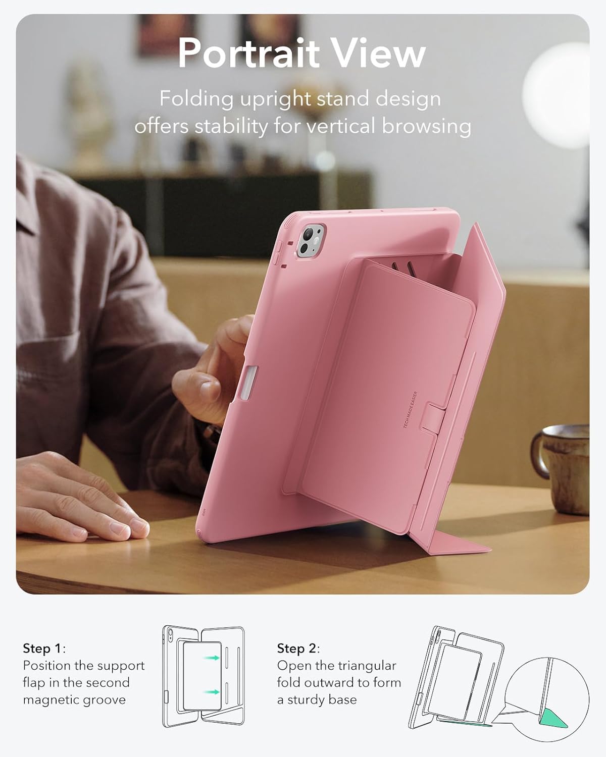 ESR Vertical Stand Cover for iPad Pro 13" Tablet Case, Pink, Protective DEMO